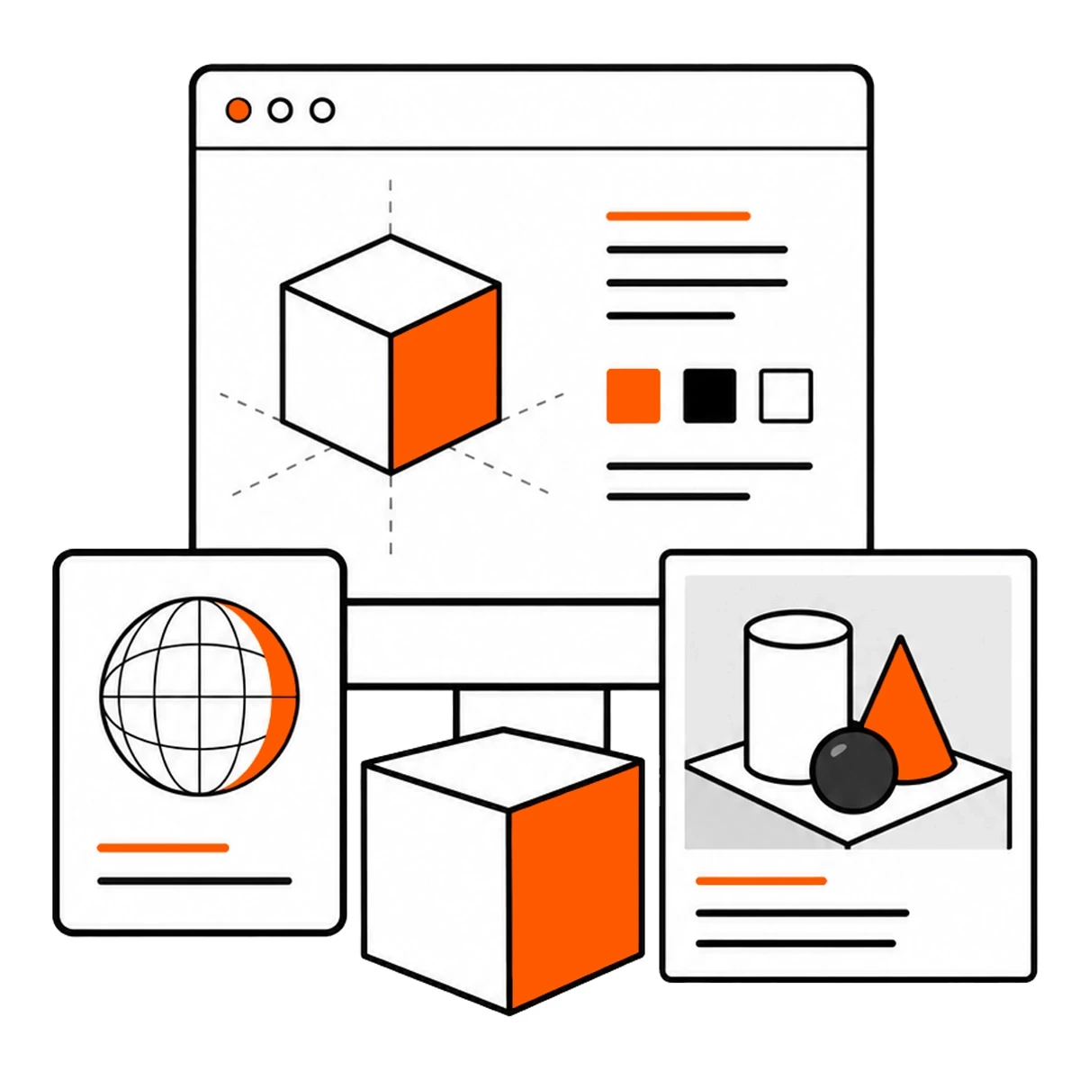Illustration of 3D product design and modeling