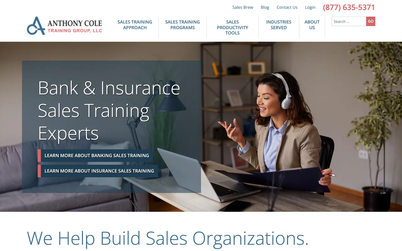 Anthony Cole Training Group homepage, bank and insurance sales training experts