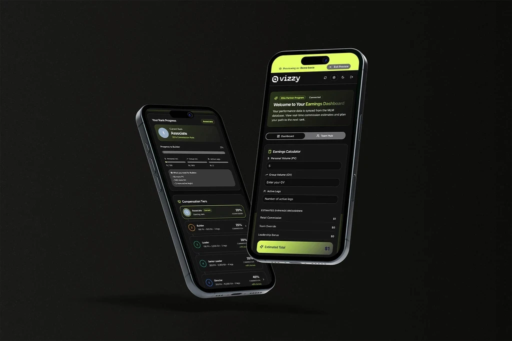 Vizzy affiliate dashboard on mobile