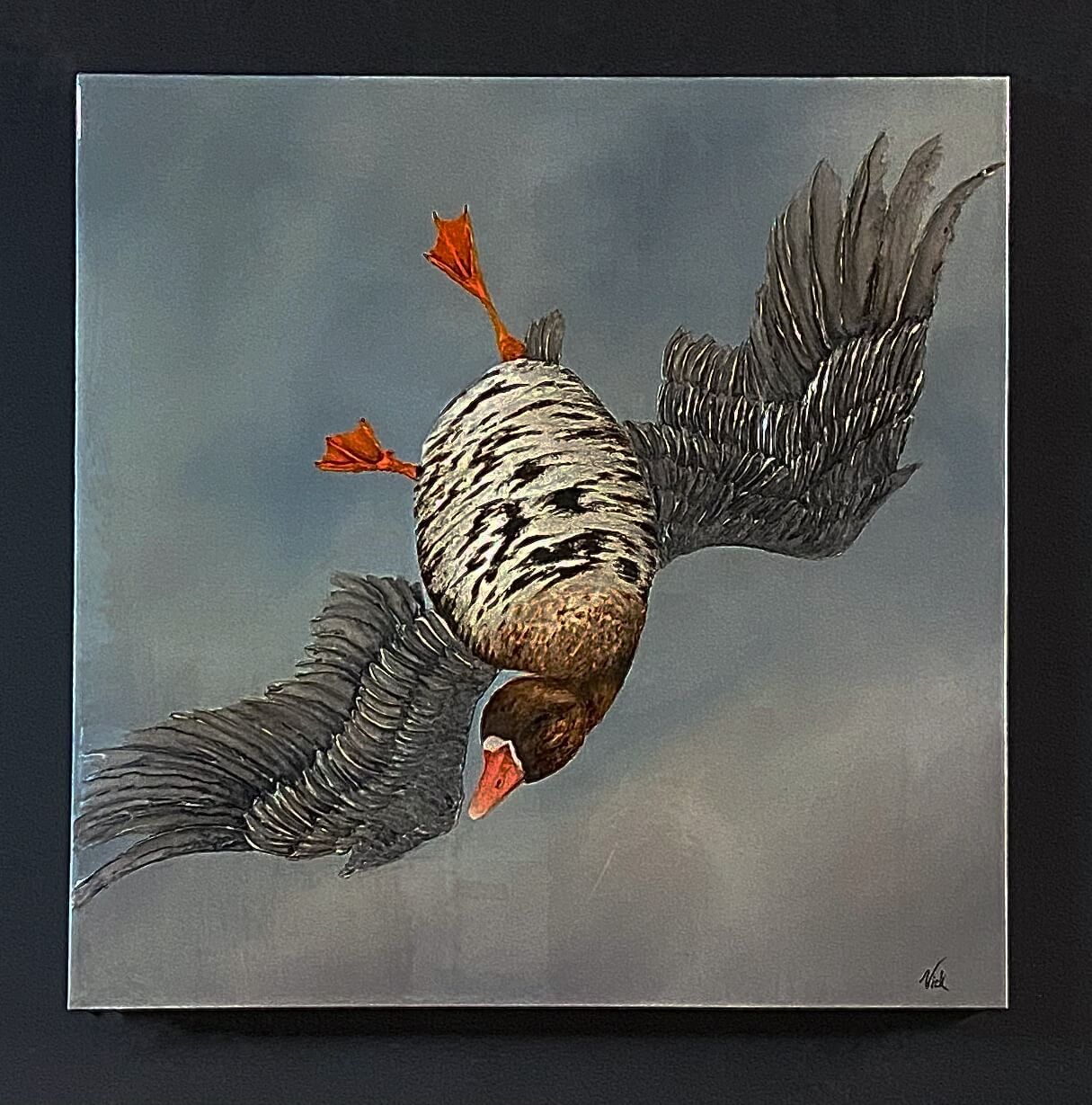 Wiffling, une toile qui met en scène une oie en vol