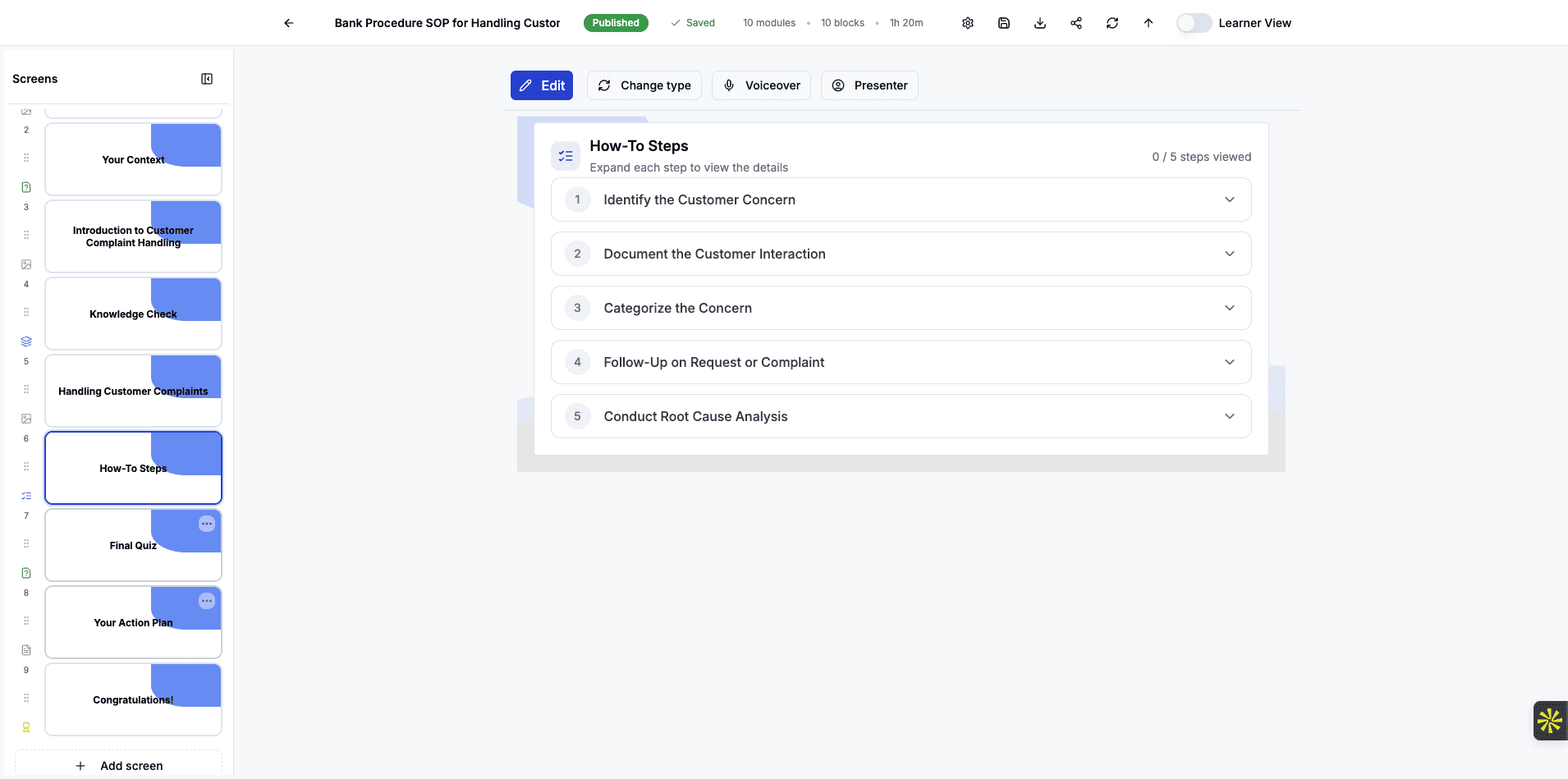 The Final Quiz assesses overall comprehension of the training material.