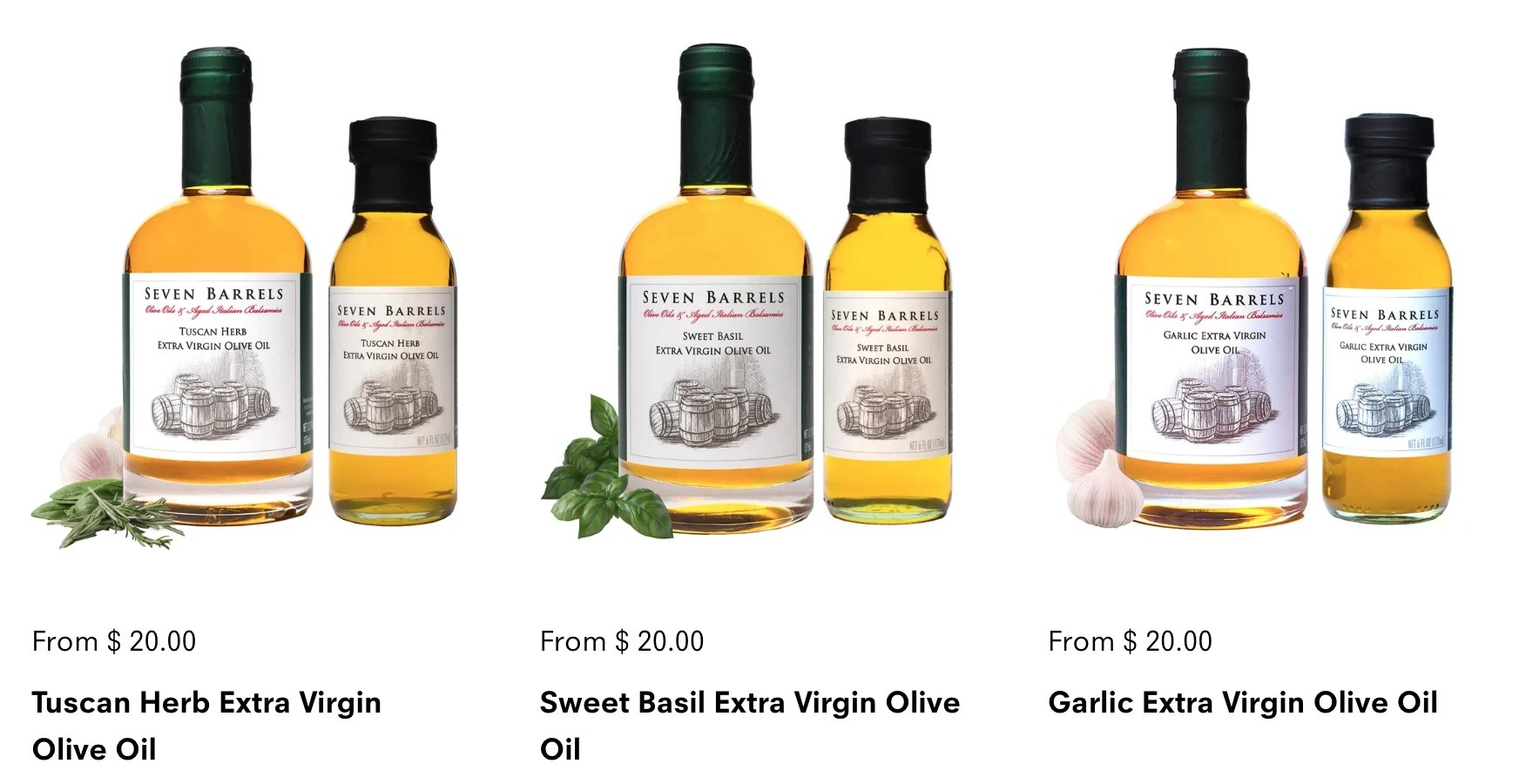 Seven Barrels product pairings on website