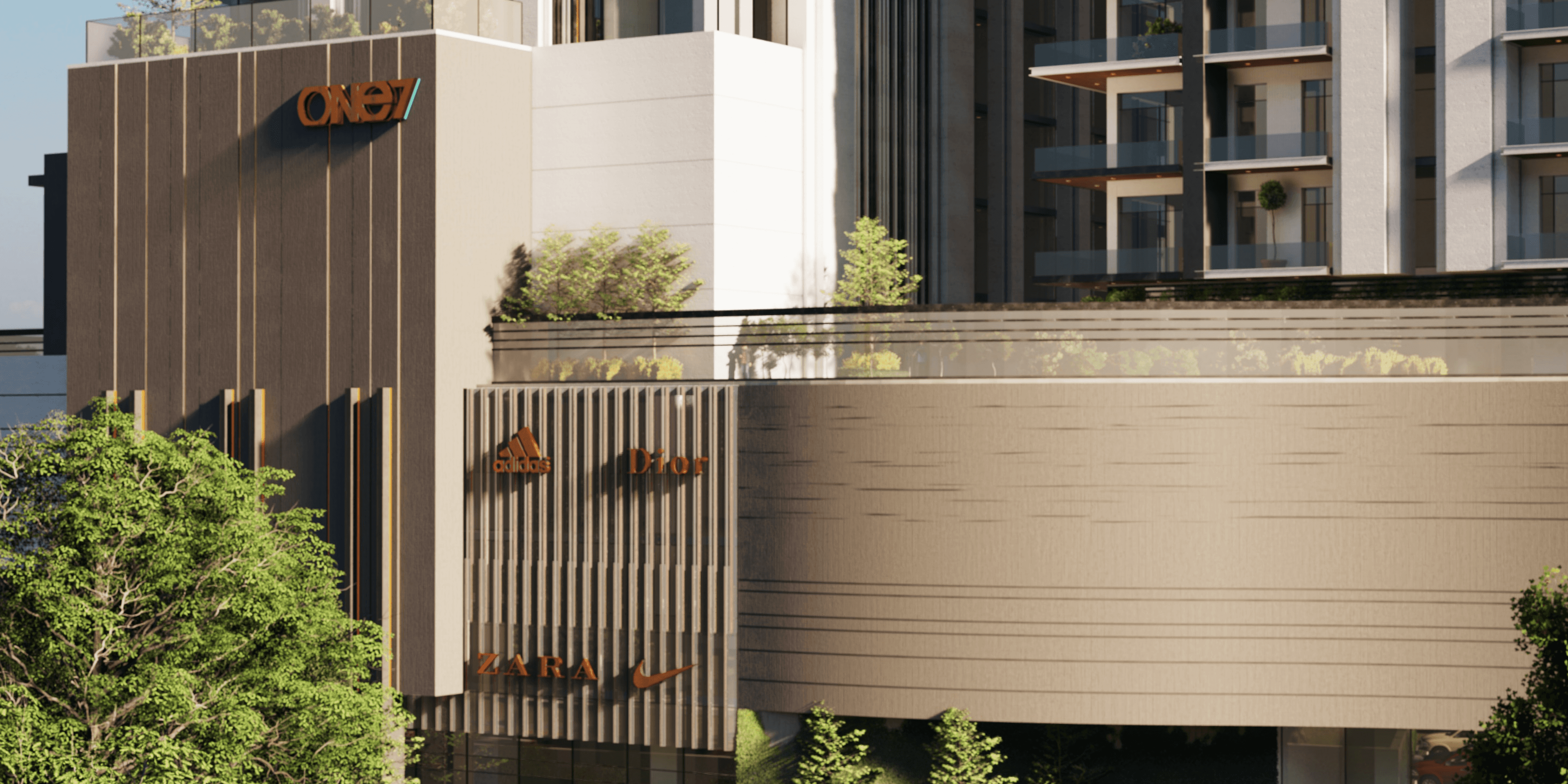 One Seven Towers is a mixed-use development in Islamabad featuring four towers — one hotel, three residential — connected by a podium mall, designed by Saud Architects with a contemporary high-rise architectural approach.