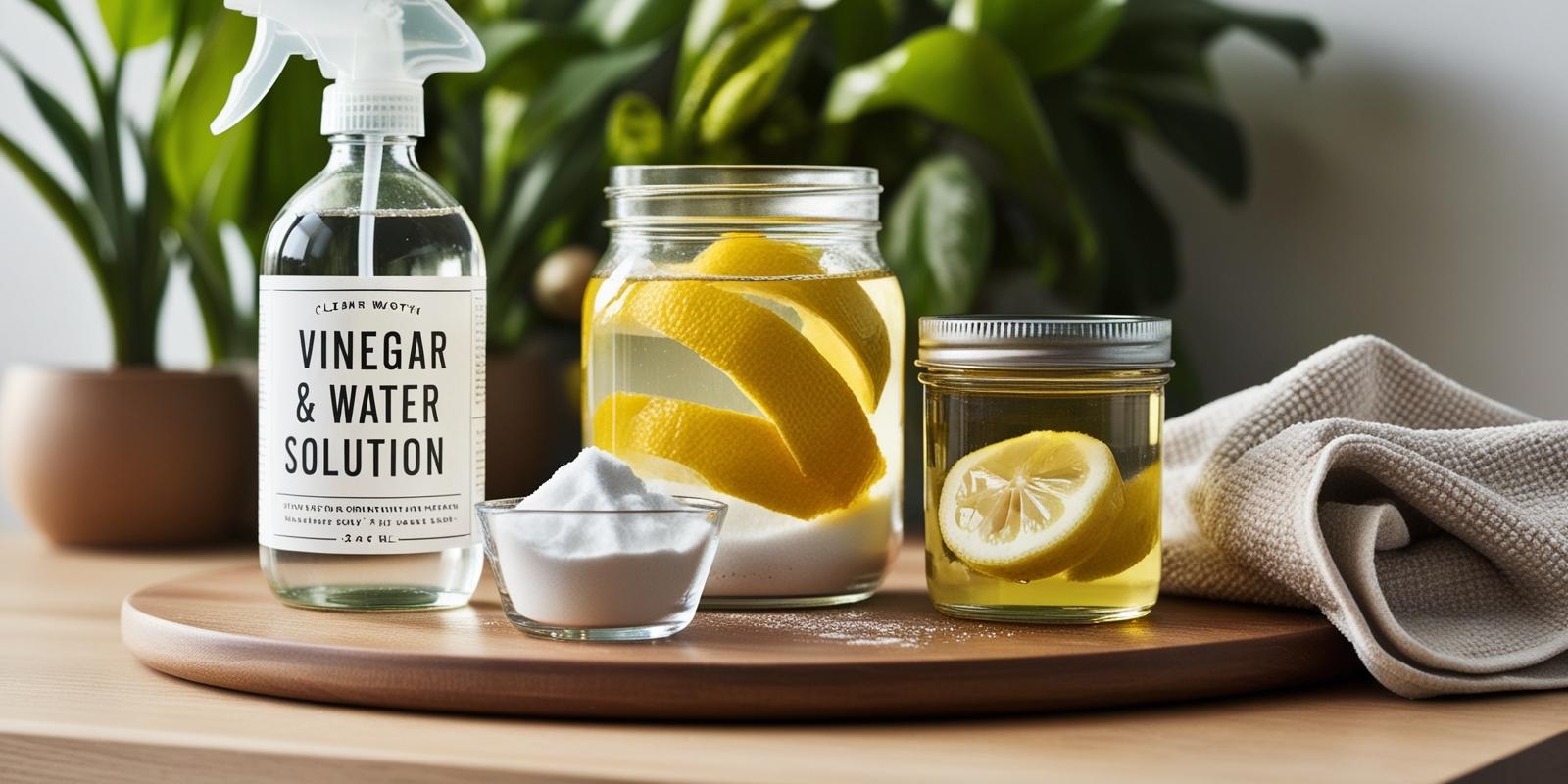 DIY eco-friendly cleaning kit with vinegar solution, baking soda, and reusable cloths.