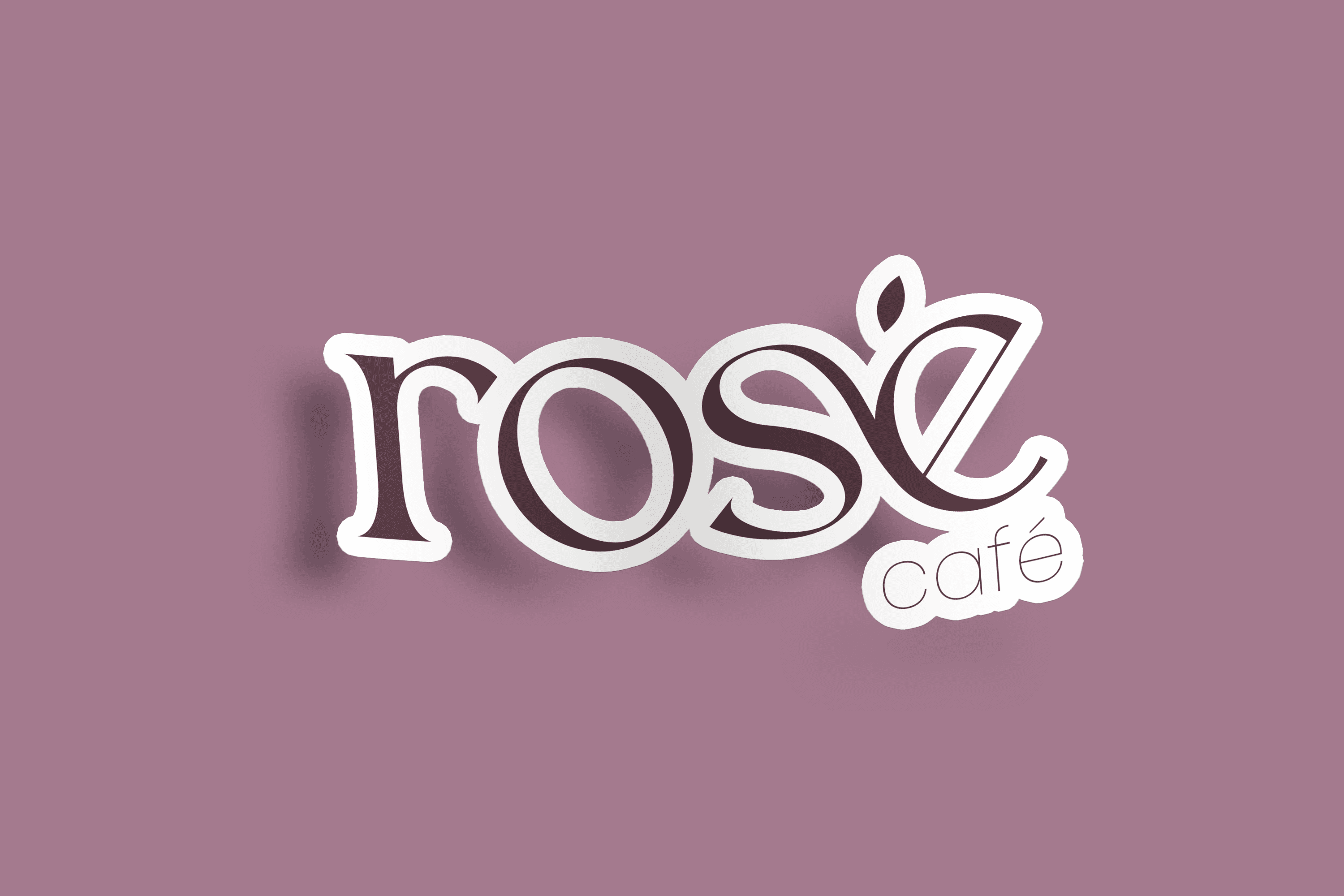 Rosé Café die-cut sticker mockup on pink background