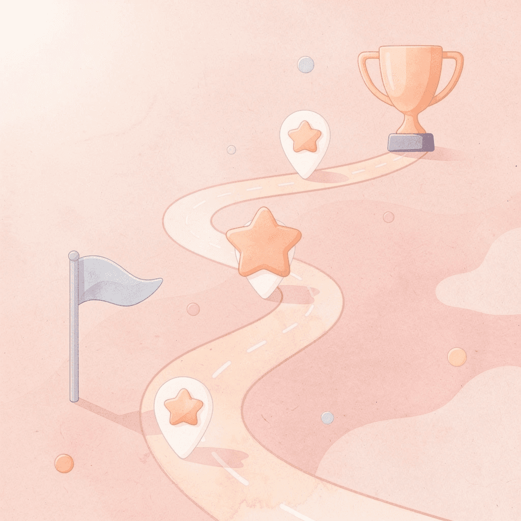 Illustration of a learning journey path with progress milestones