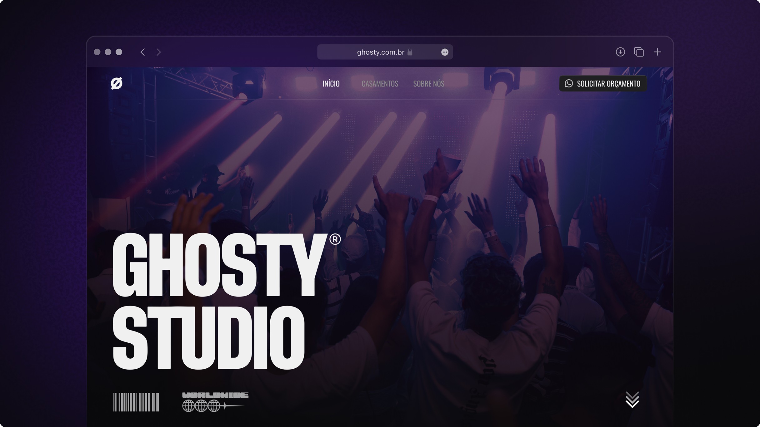 Mockup do site da Ghosty Studio