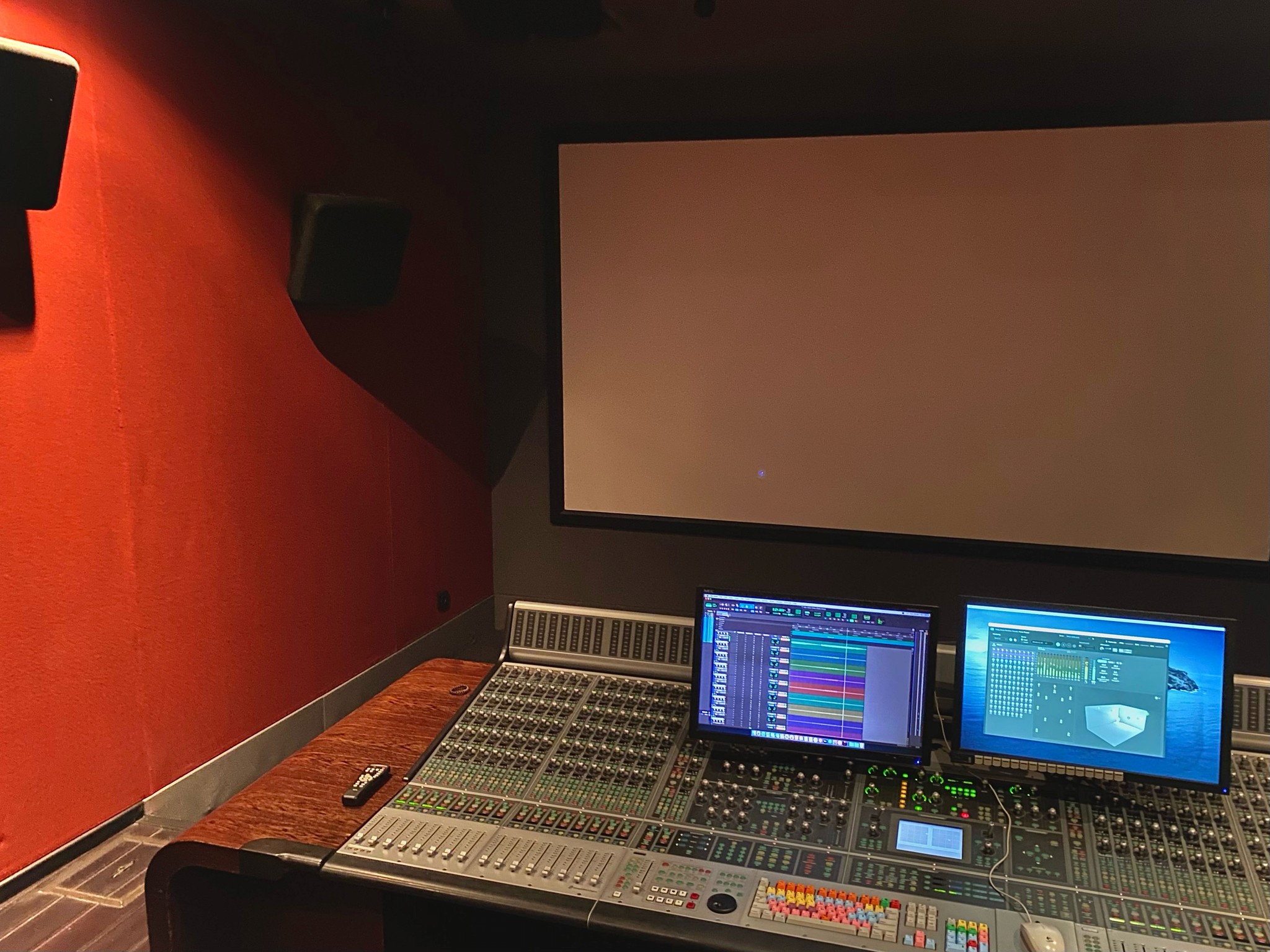 GK Mixing Dolby Atmos Studio Console and Computer Screens