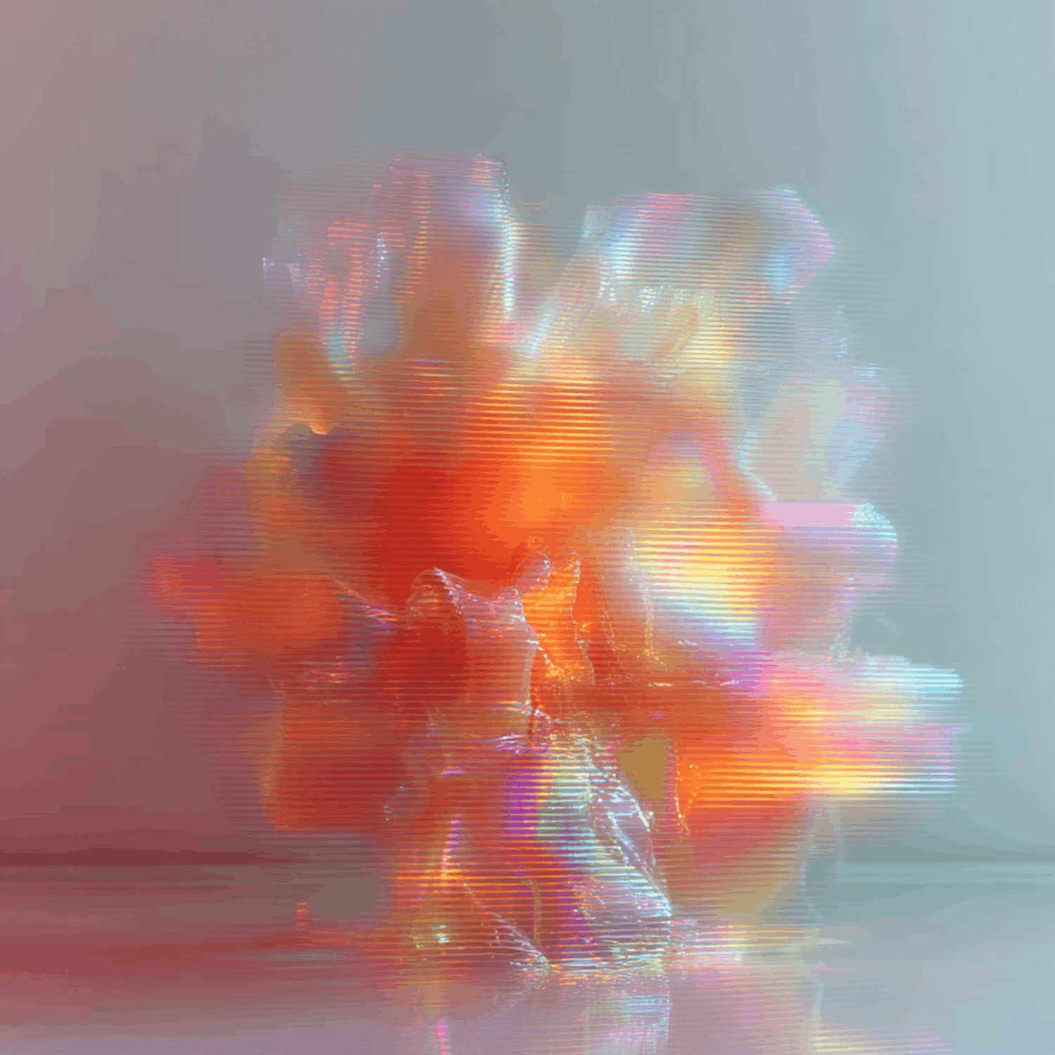 Abstract vibrant light burst sculpture with rainbow reflections