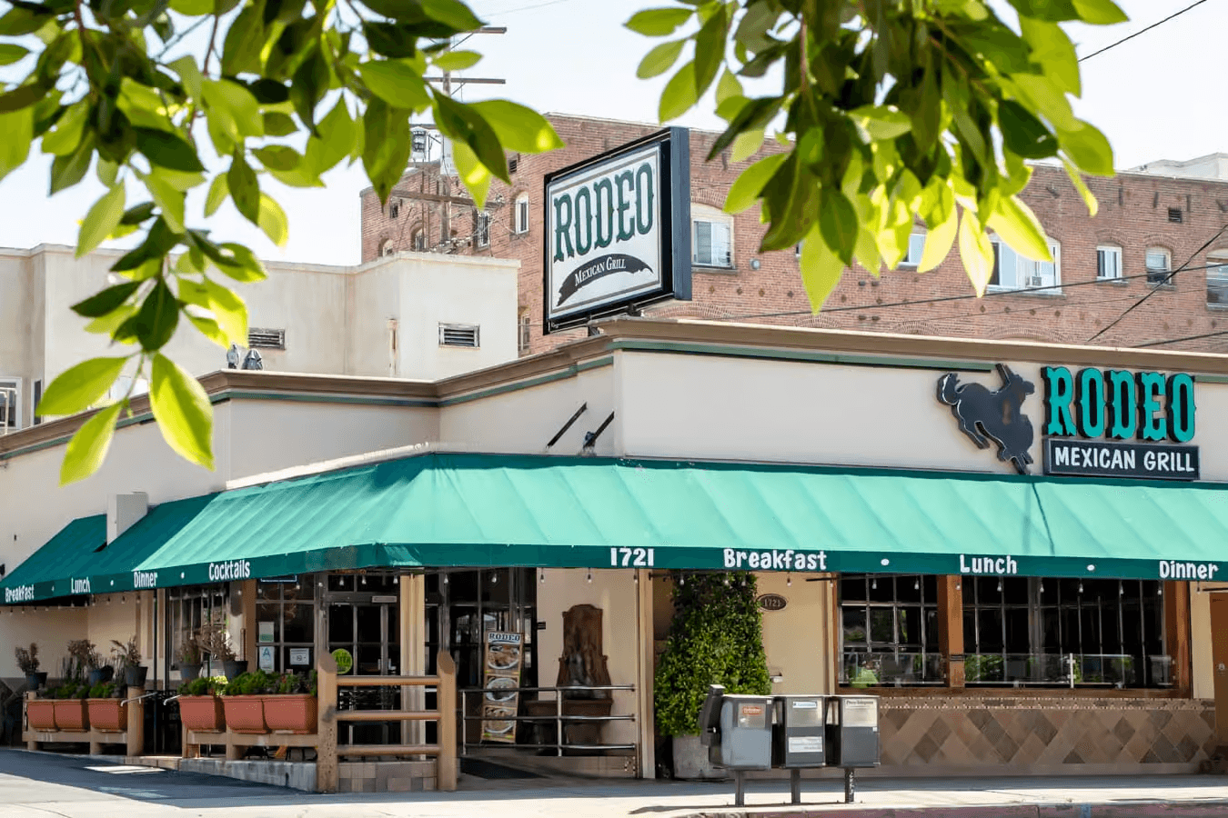 Front view of Rodeo Mexican Grill, a family-owned restaurant in Los Angeles, featuring its welcoming storefront and vibrant signage.