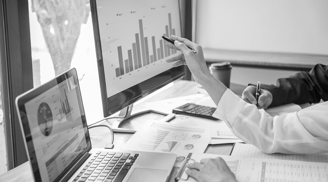 Marketing team checking business analytics