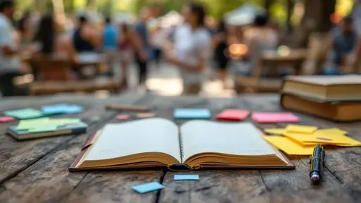 Stylized illustration of business professionals and a humanoid robot interacting with digital dashboards displaying analytics and profiles