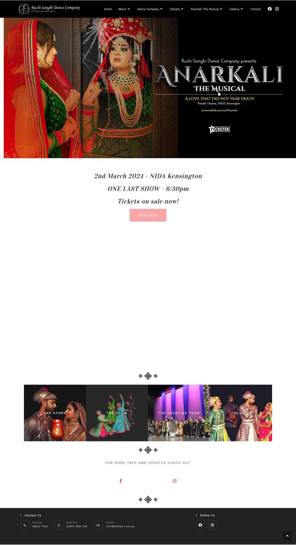 'Anarkali The Musical The Production' page current state screenshot