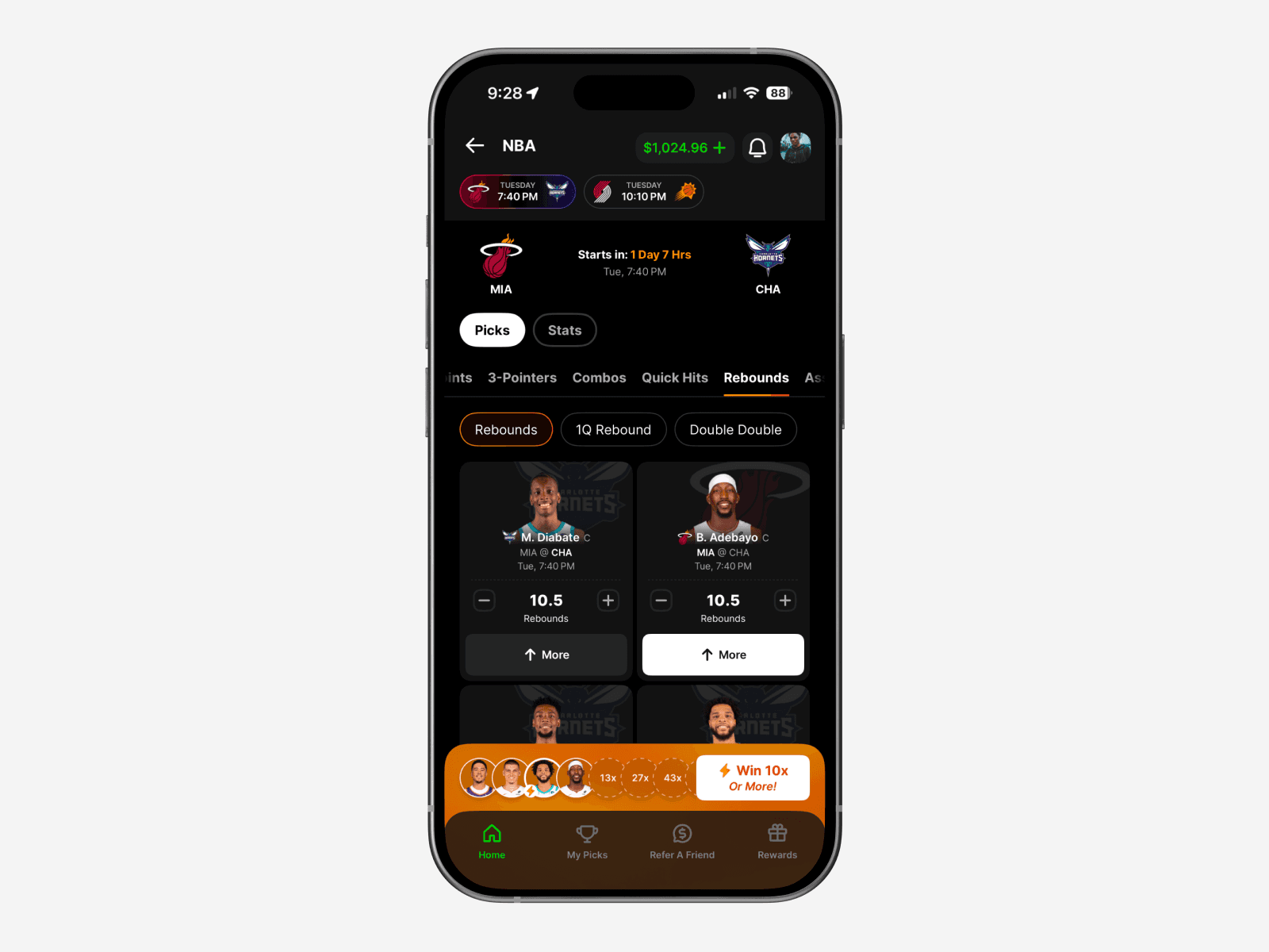 Mobile screen of the pick process