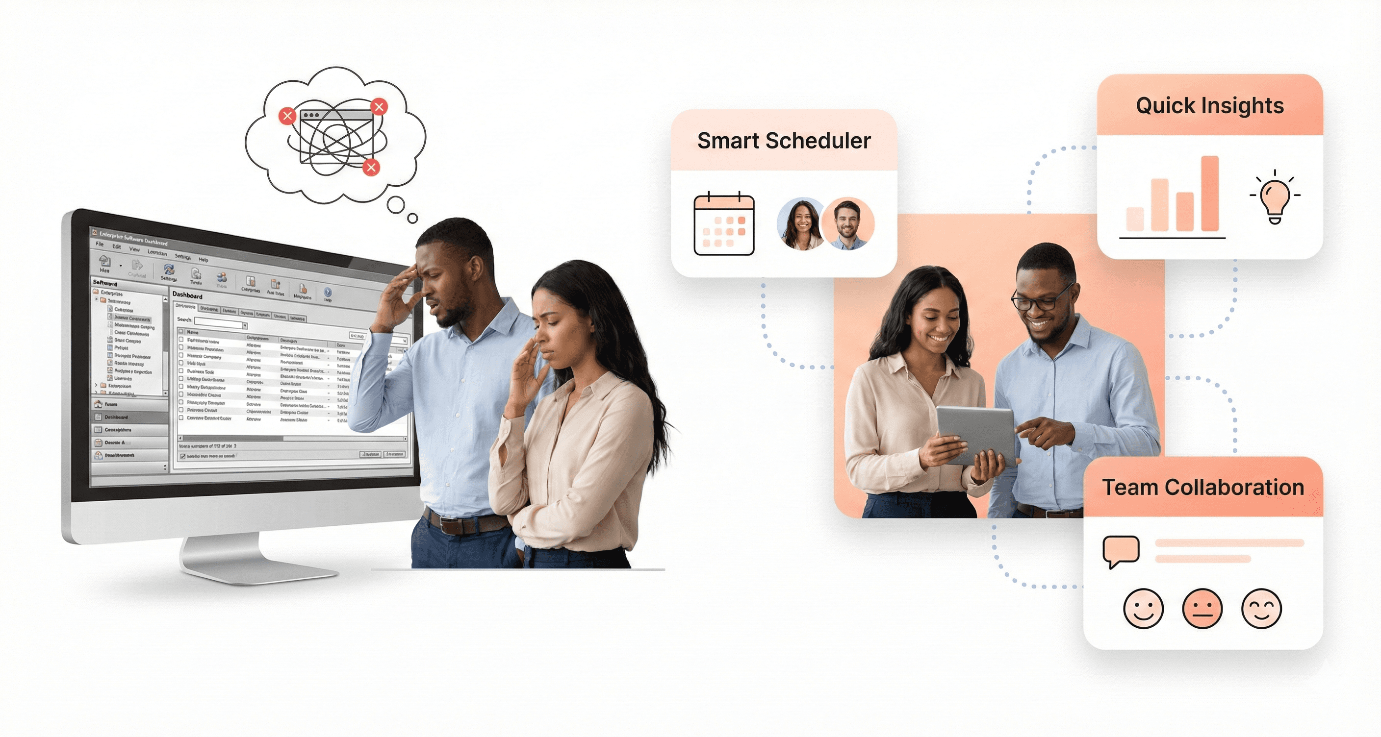 Legacy enterprise software with outdated user interface causing frustration for professional users and teams