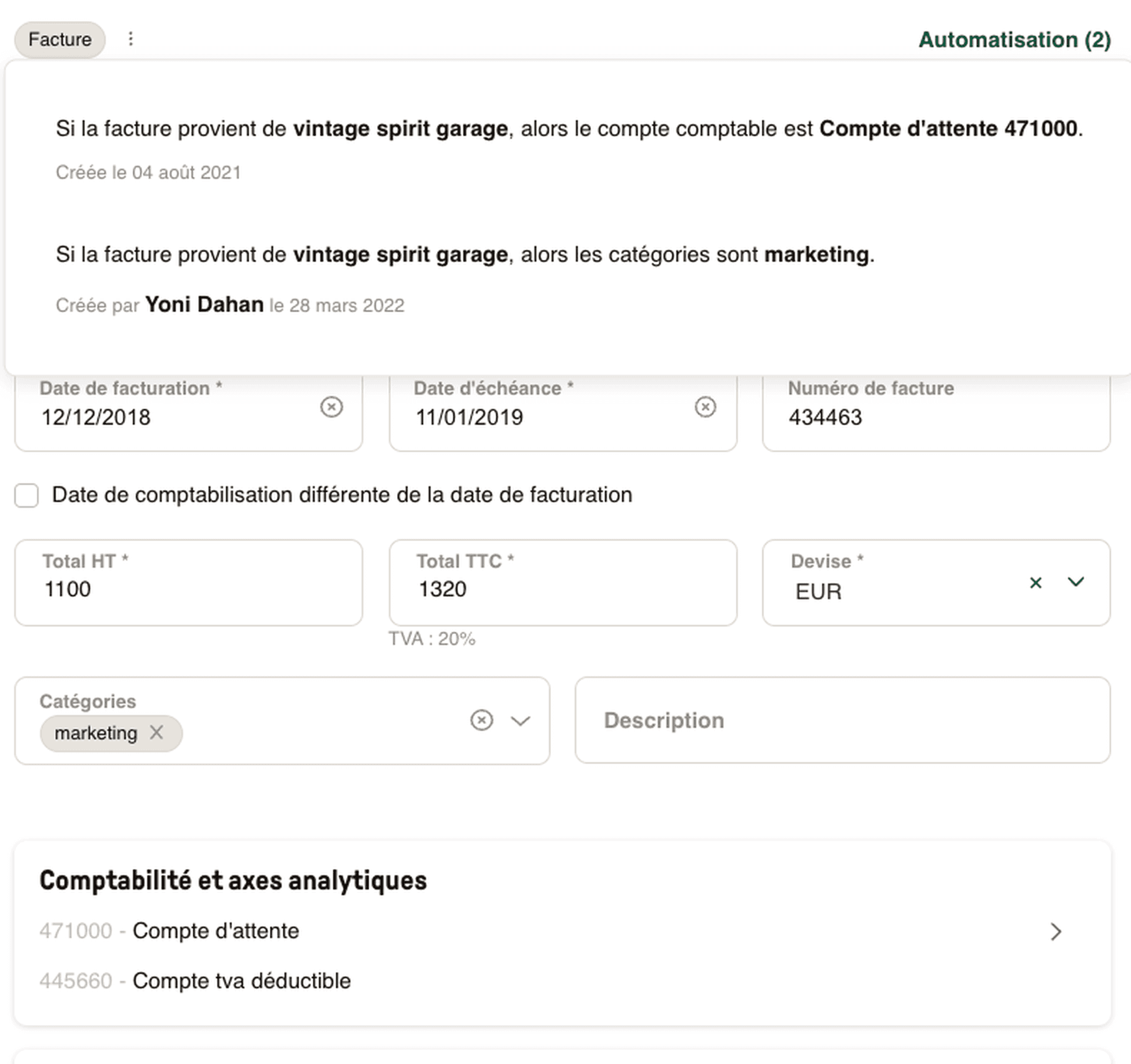 Règles automatisation des factures