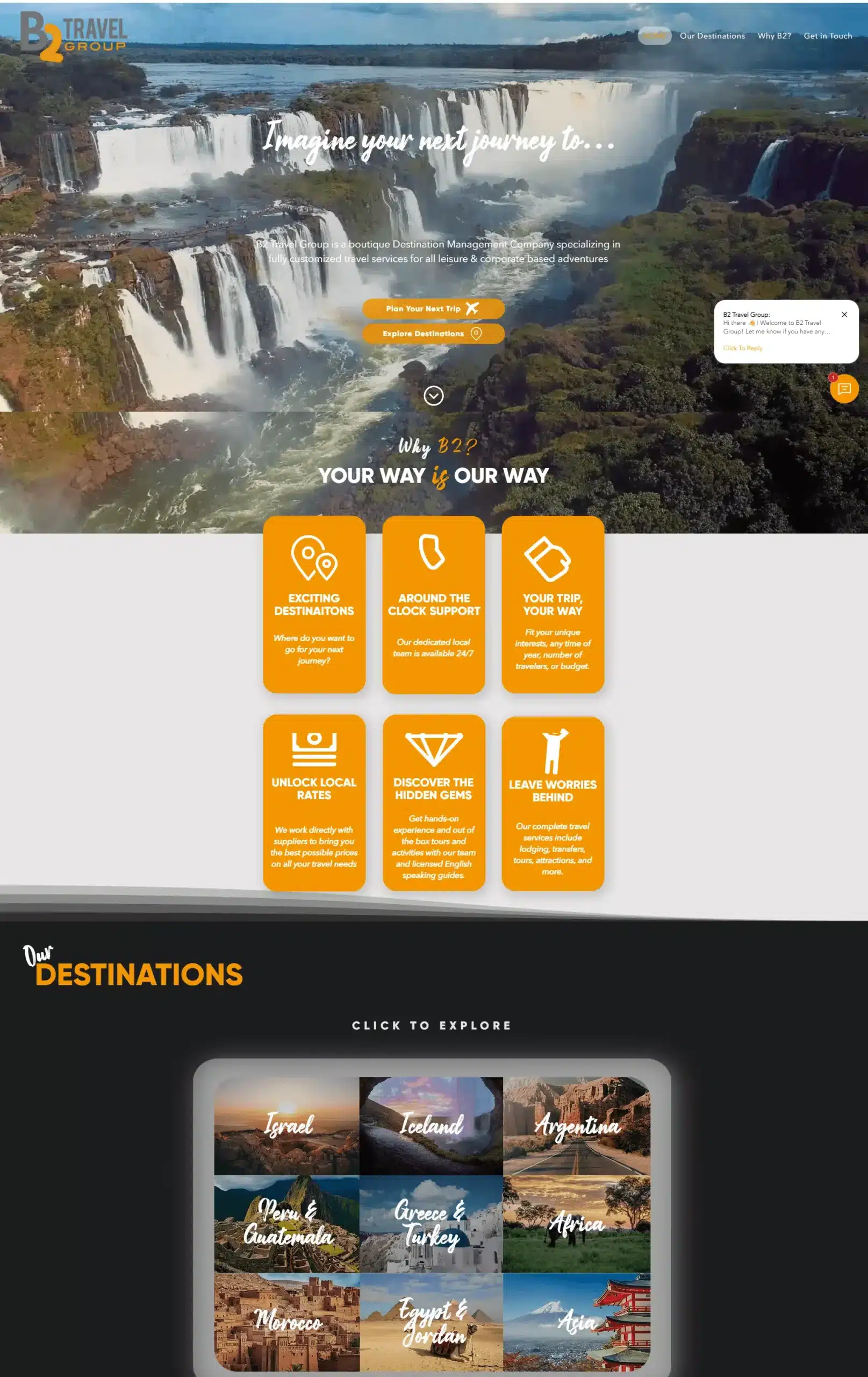 B2 Travel Group website design preview – luxury travel agency web design by RJP.design Web Design Agency NYC, featuring scenic destinations and personalized journey planning.