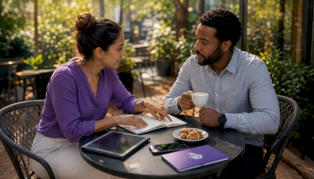 Two marketers discussing SEO reports