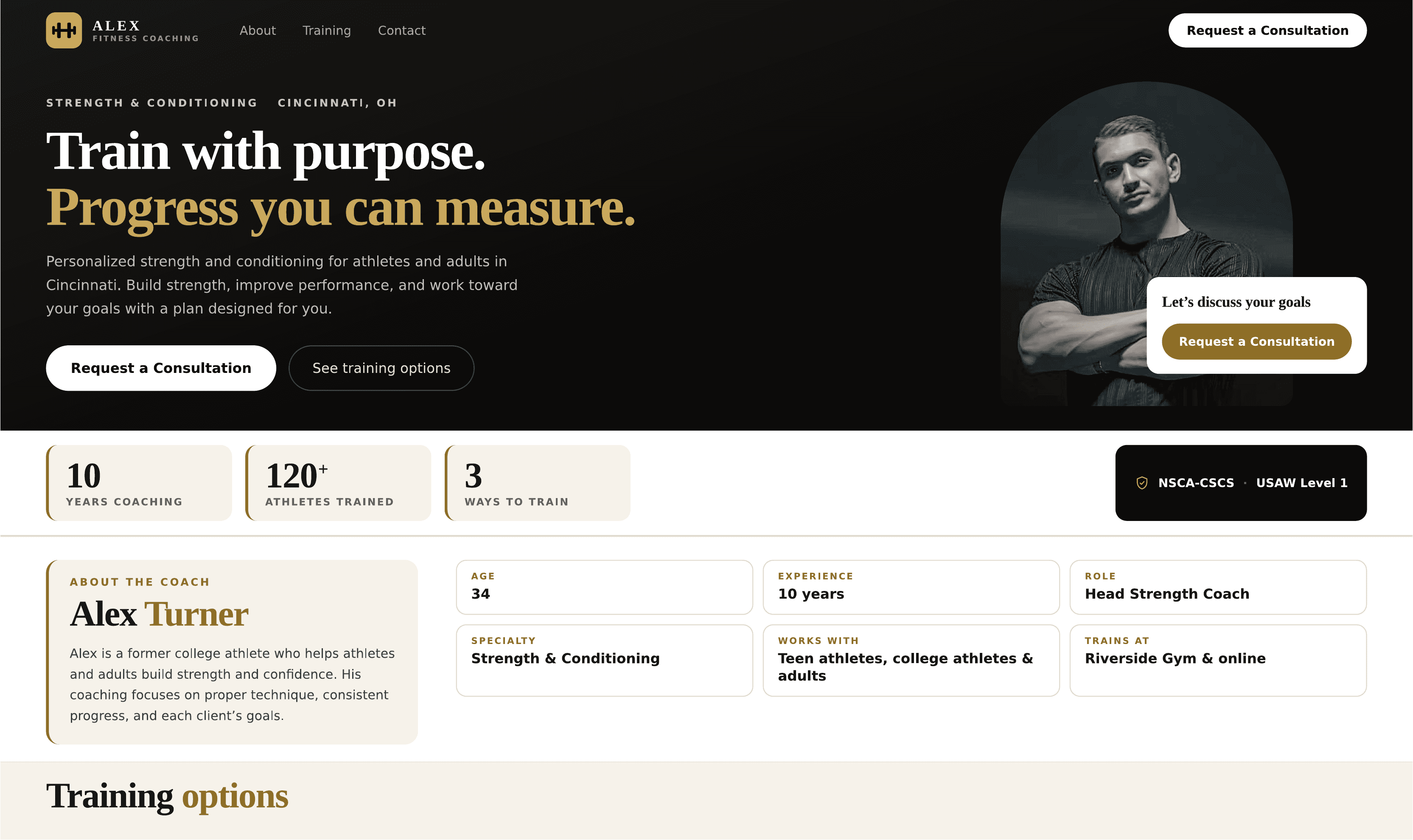 Example coach landing page