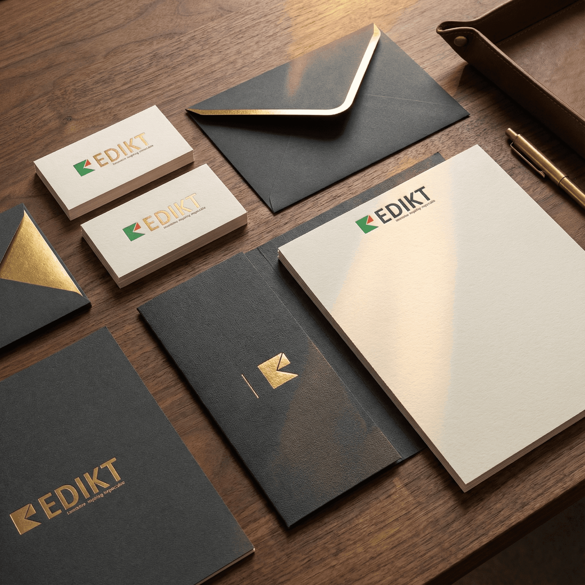 This image showcases Edikt Media’s creative design and branding solutions — including logo design, brand identity, packaging, brochures, and complete visual communication.