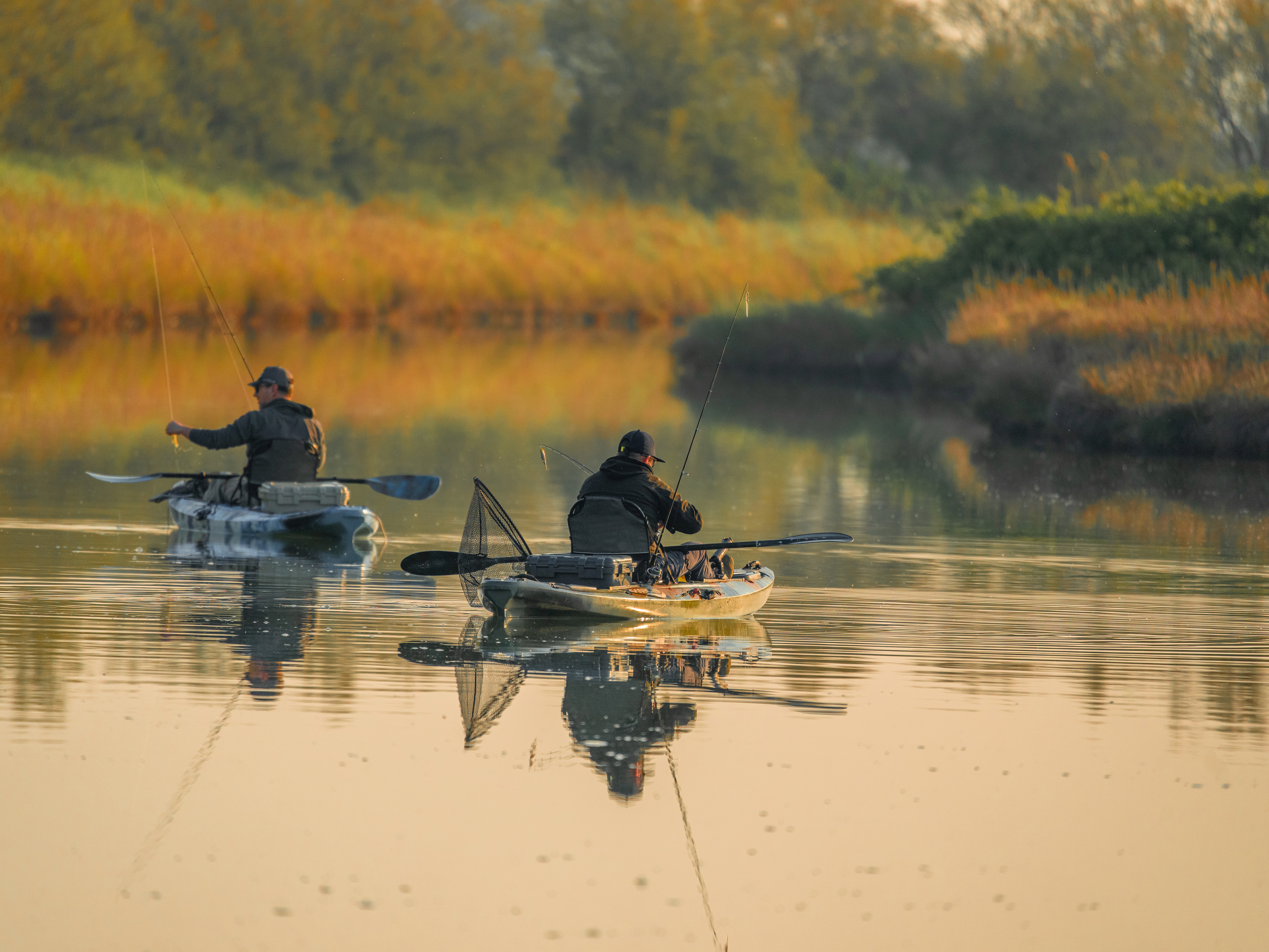 Premium kayak fishing for Sea Bass in the shallow waters of the Grado Lagoon.