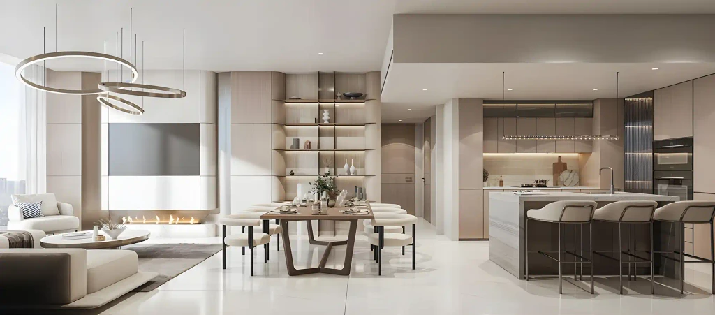 Arka Enclave's oceanfront condos, offering a picturesque view of the beach and modern living spaces.