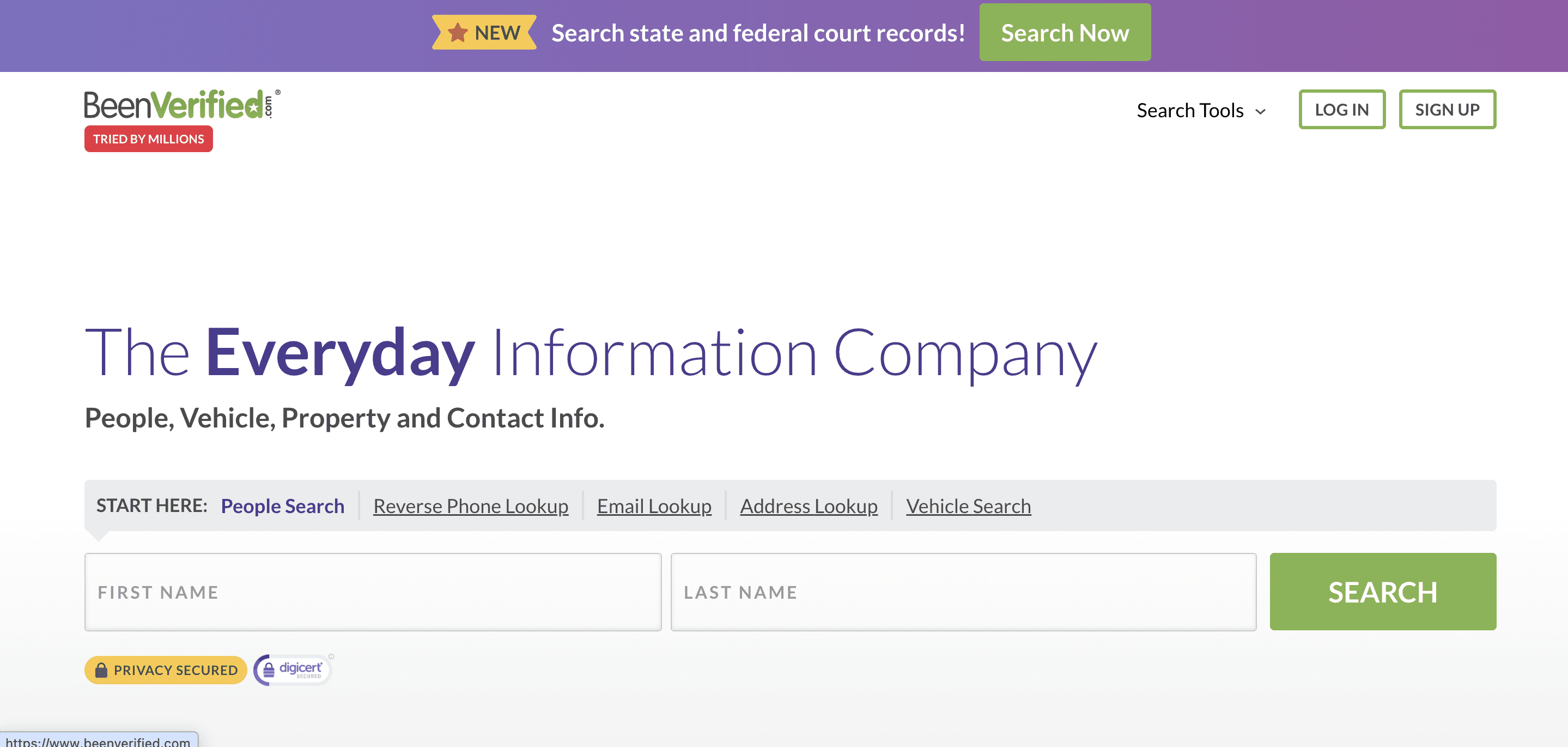 BeenVerified Landing page