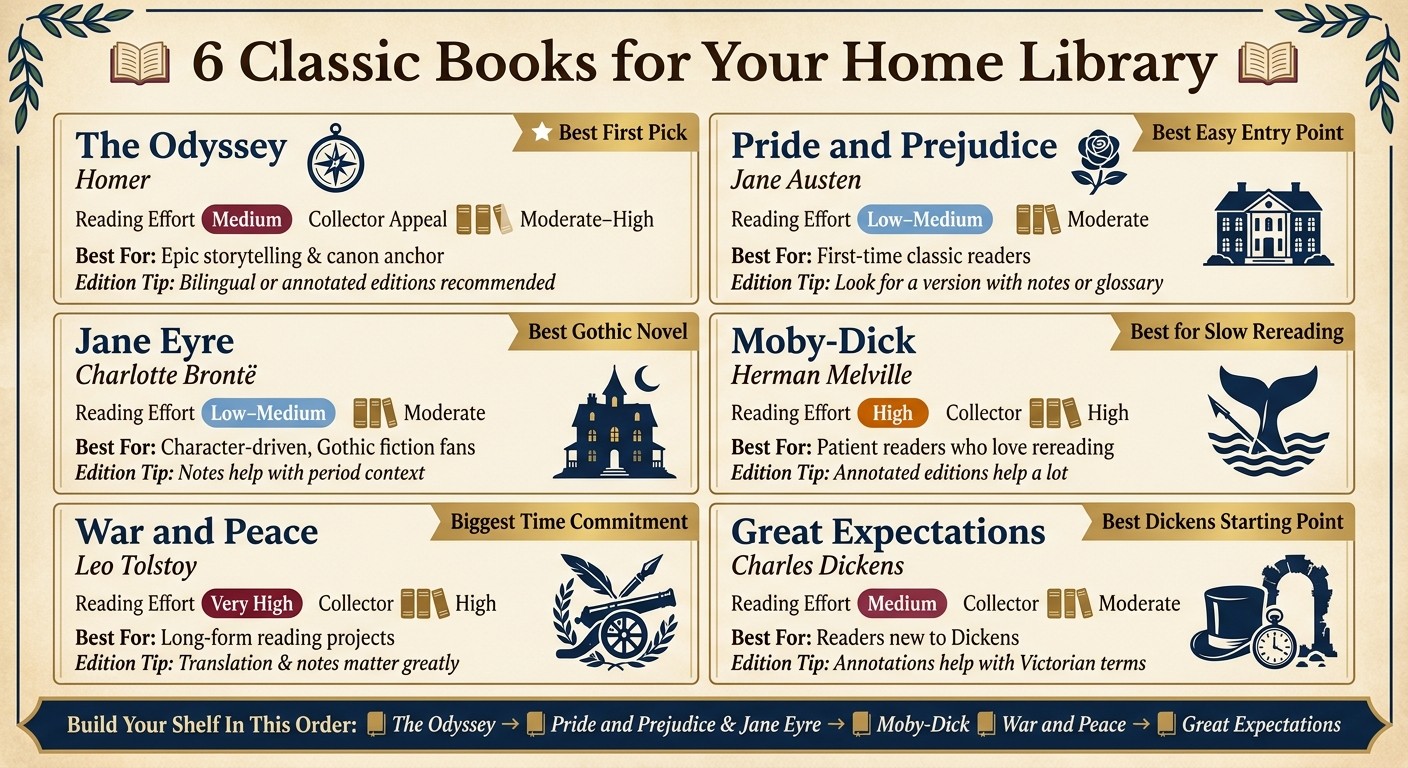 6 Classic Books for Your Home Library: At-a-Glance Comparison