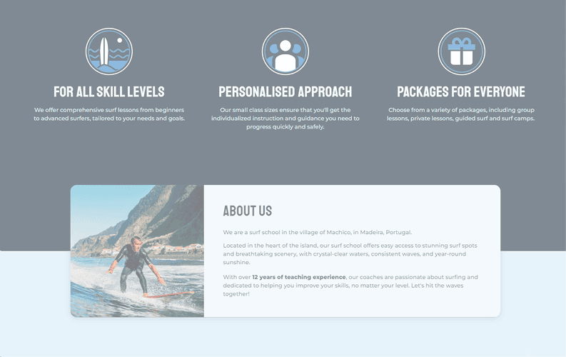 AroundFreedom Surf Web Design About page