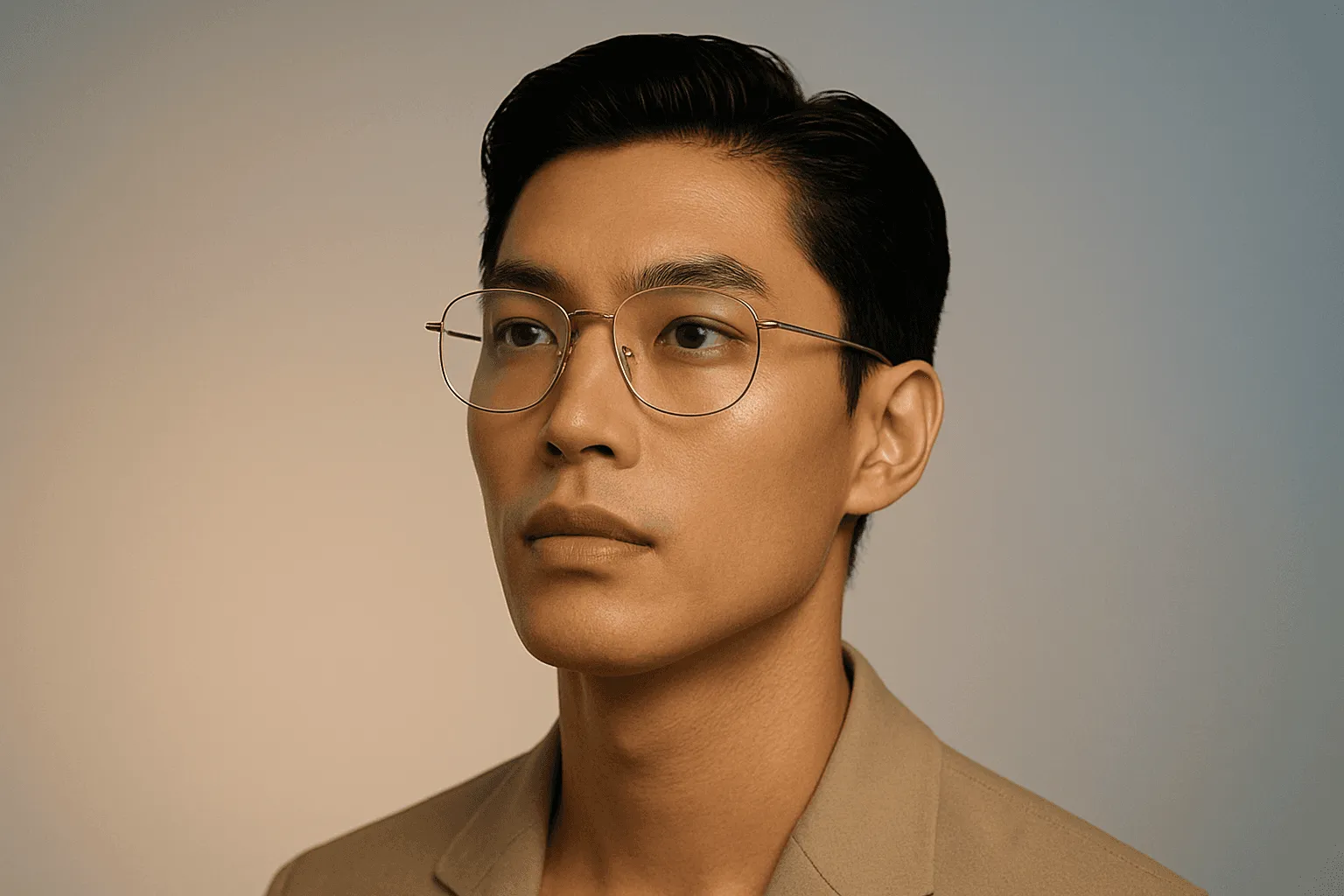 A man wearing spectacles with MVision lenses looking ahead in the distance