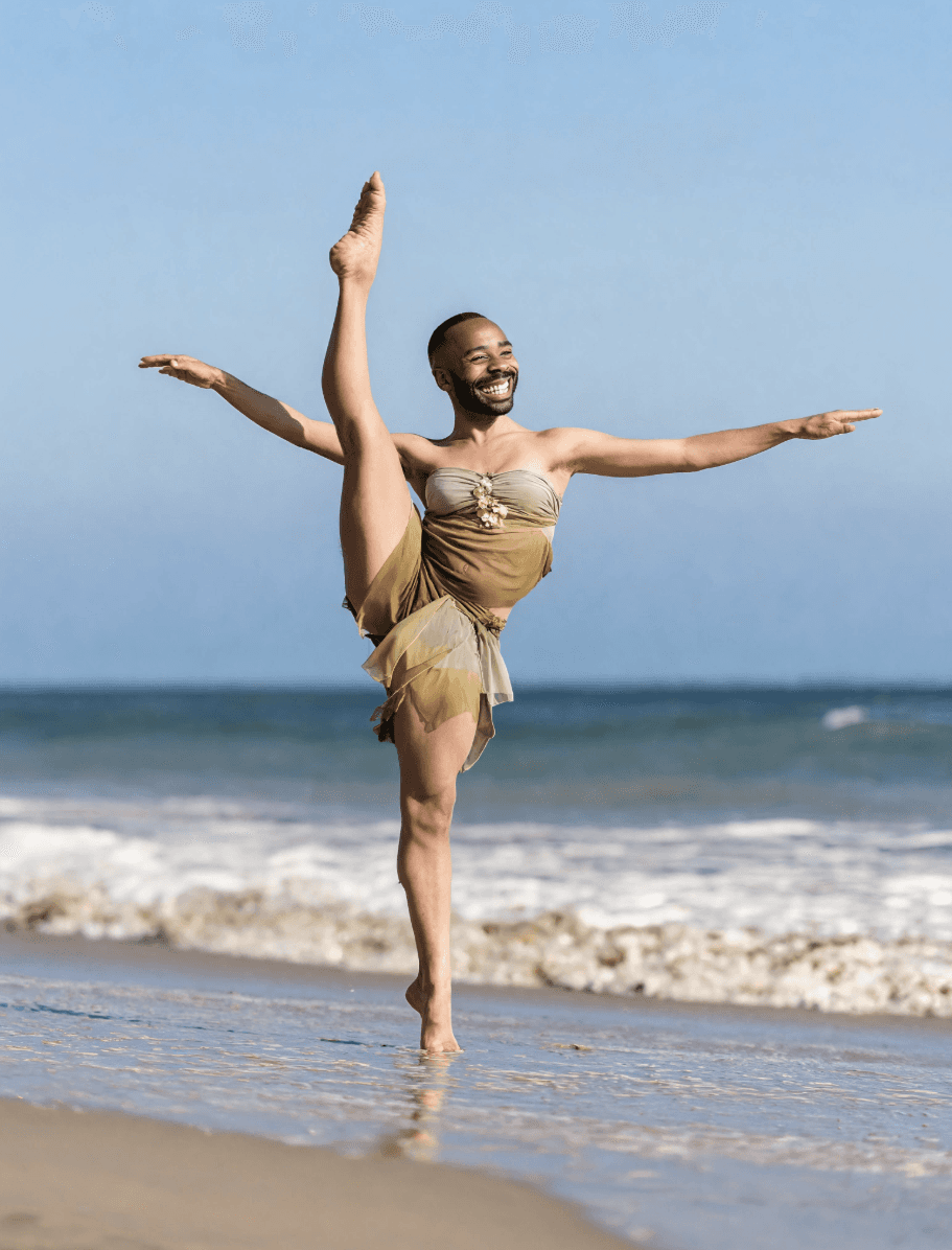 AI photo editor final face swap result showing a realistic dancer image after reference portrait replacement, with option to regenerate for better results.