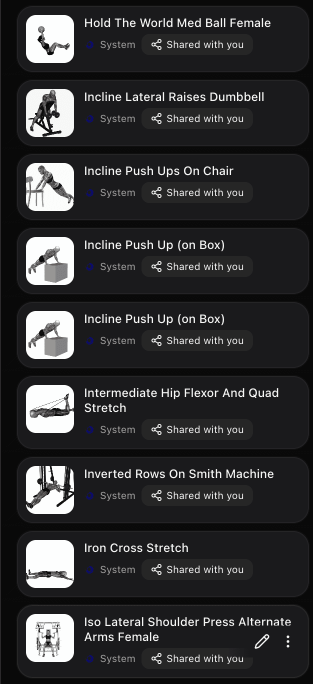 exercise library interface