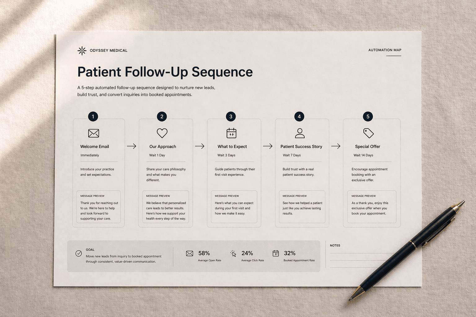 Automated patient follow-up sequence map for a medical practice by Studio Odyssey Los Angeles
