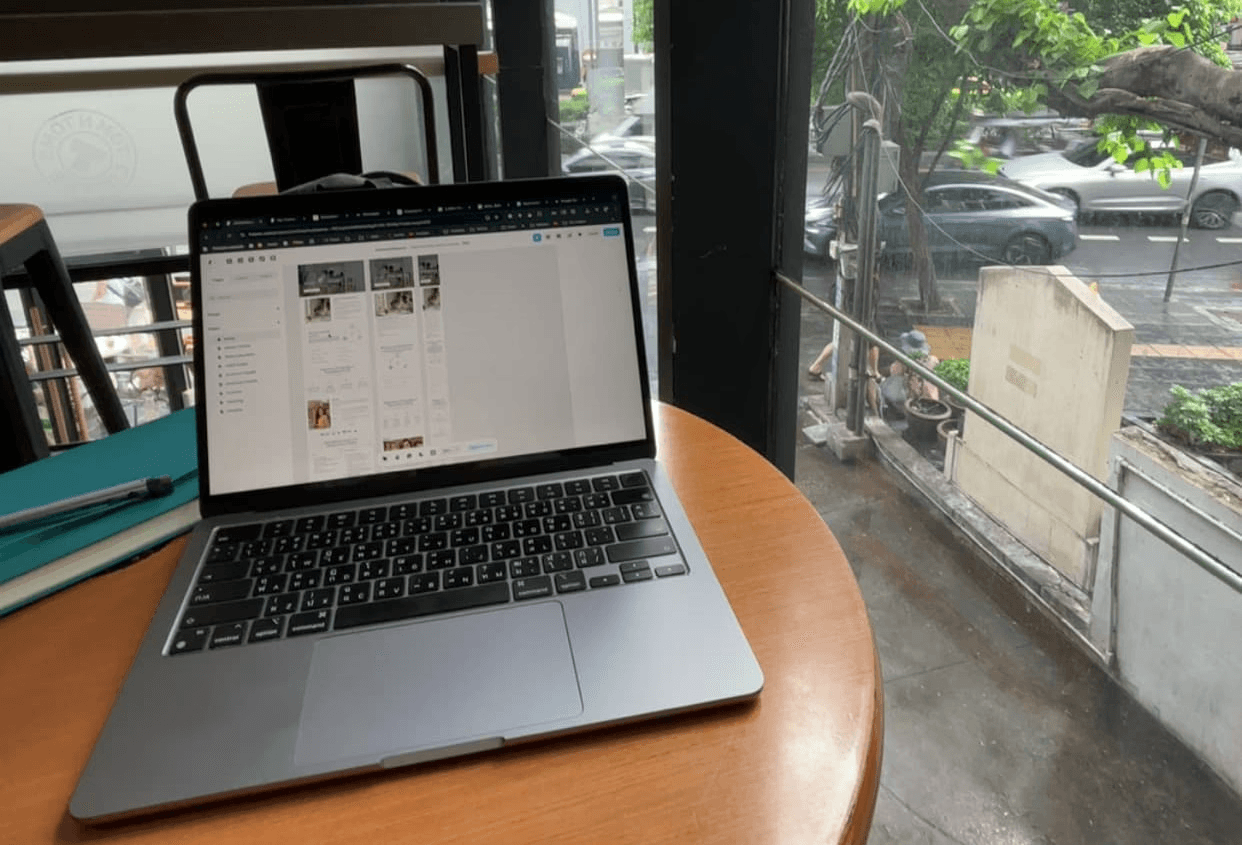 Sitting at a cafe working on Chetna Chudasamas website. 