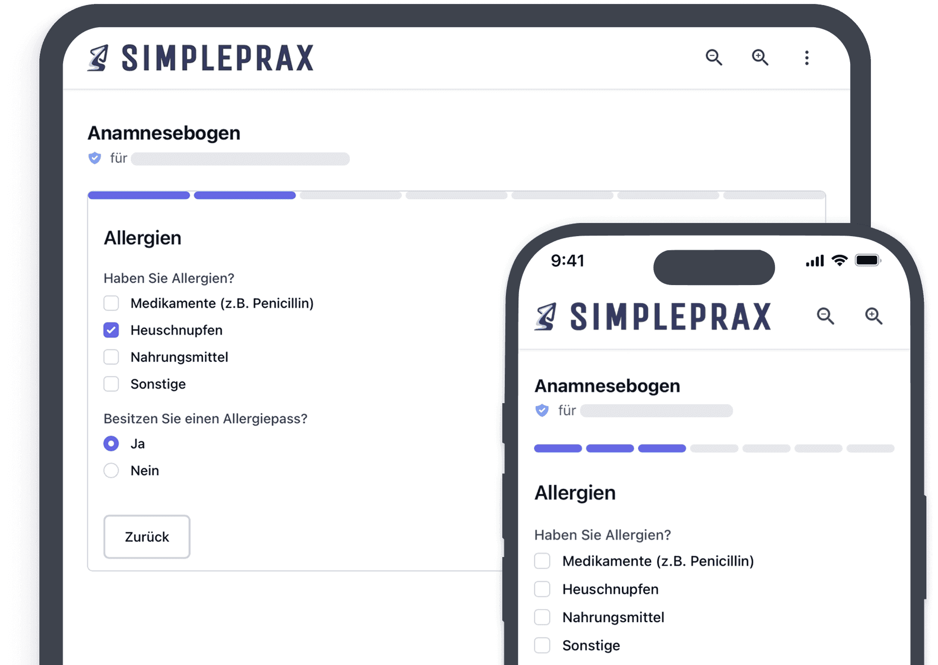Beispielbild der digitalen Anamnese am Handy und Tablet
