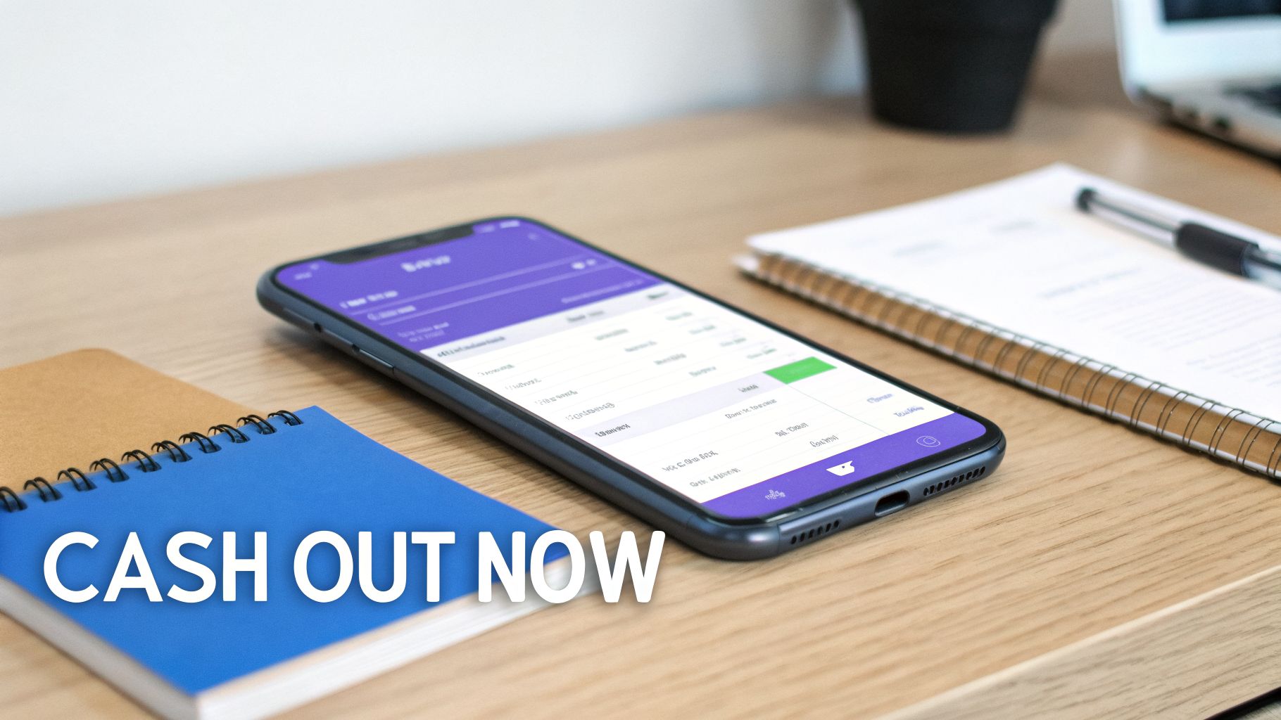 A mobile phone running a money management app, with 