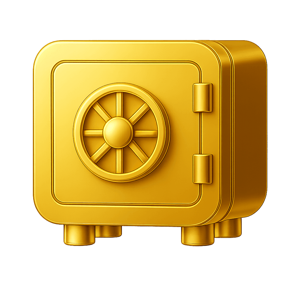 3D blue safe icon with a circular combination lock