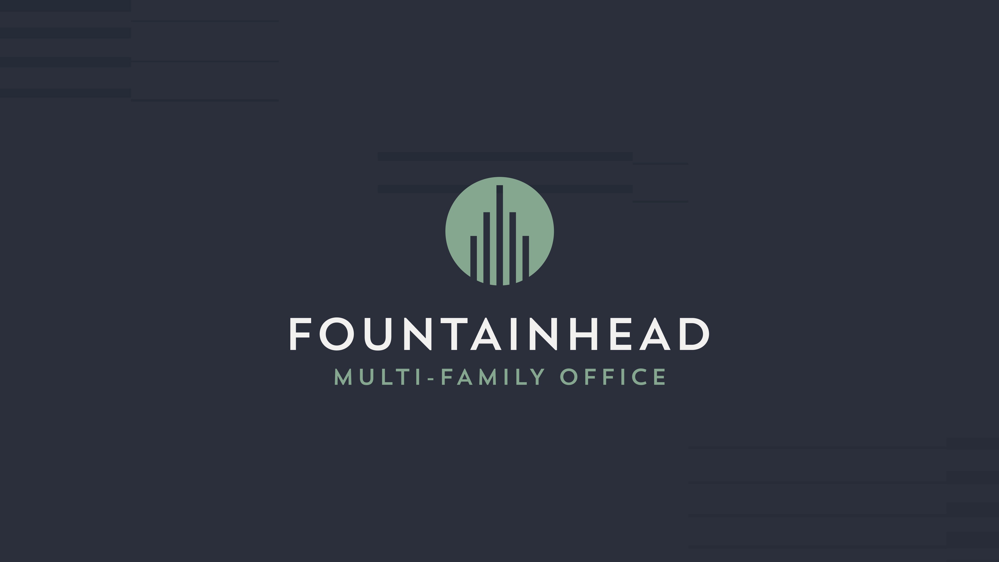 Fountainhead Multi-Family Office logo on a navy blue background with faint grid pattern.
