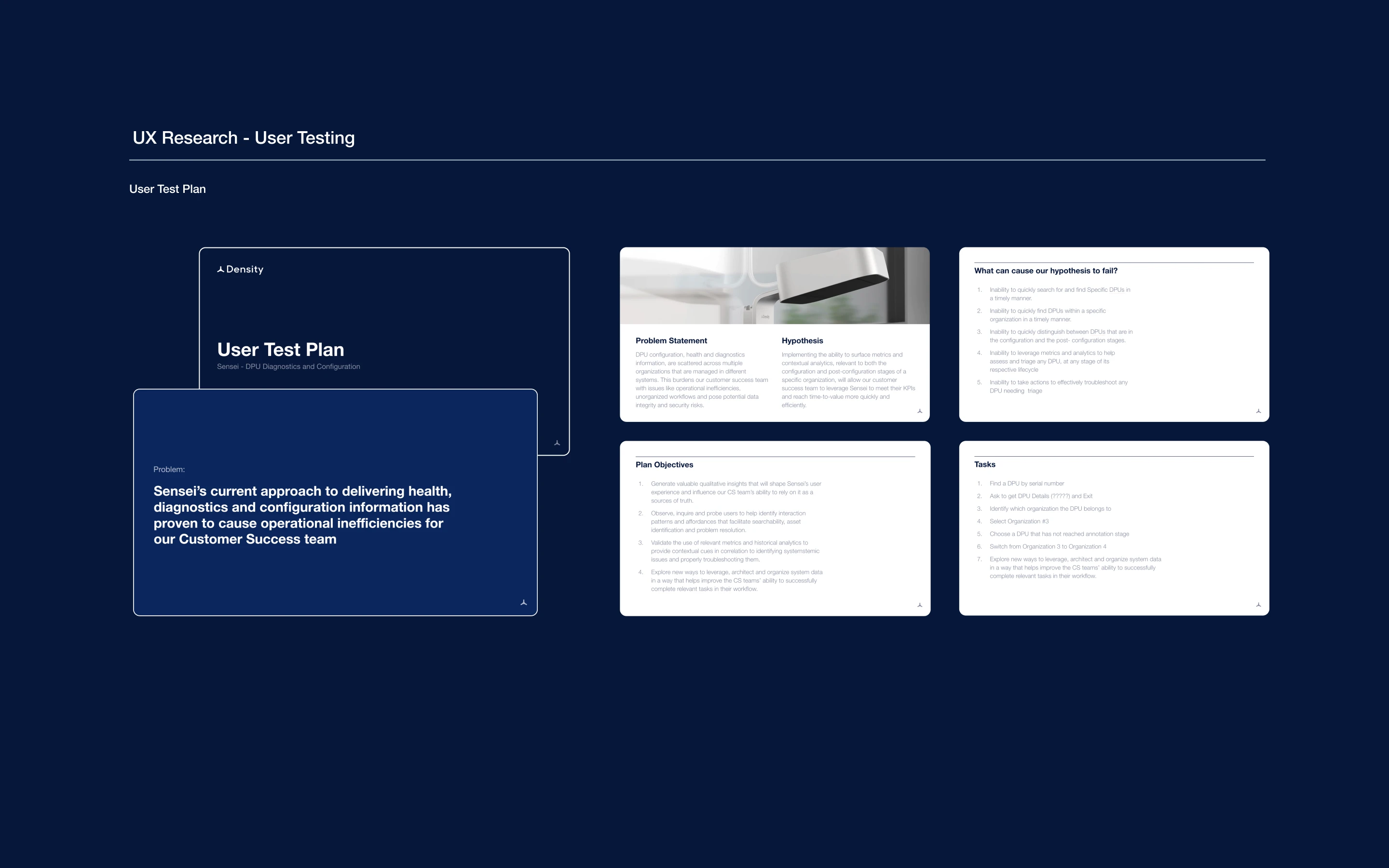 Screenshots of the user test plan for UX research. 