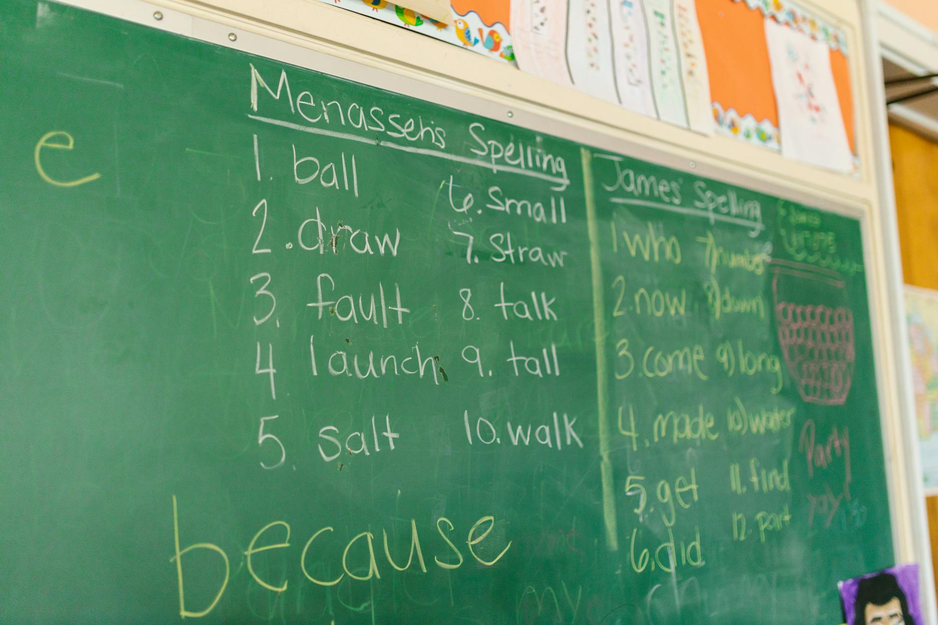 Close-up of a colorful bulletin board displaying hand-written posters of classroom culture pillars like respect.