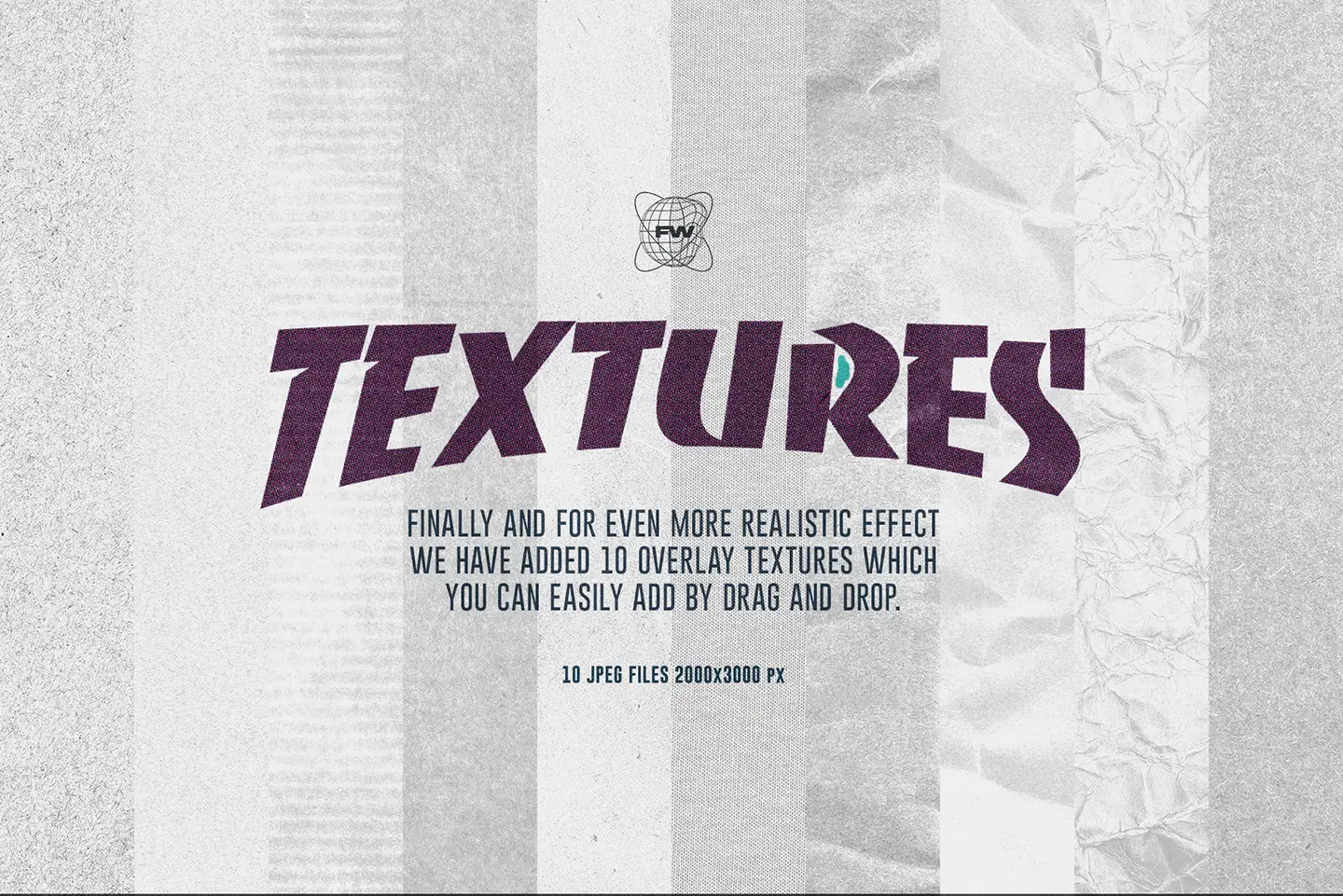 Display of ten high resolution overlay textures included in the vintage offset printer action pack
