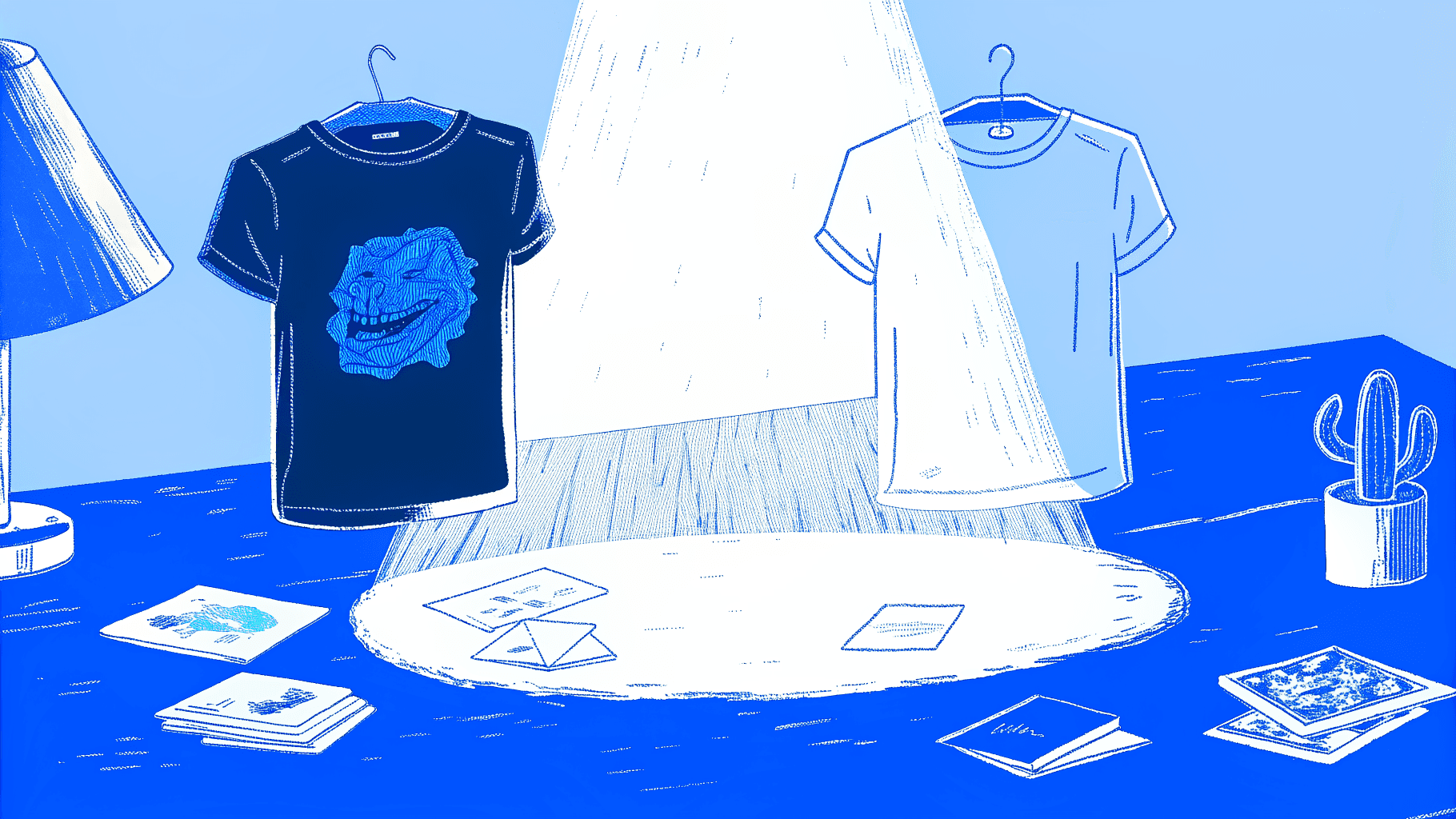 fuchsia fierce graphic tee under spotlight beside washed-out pastel pink shirt contrast
