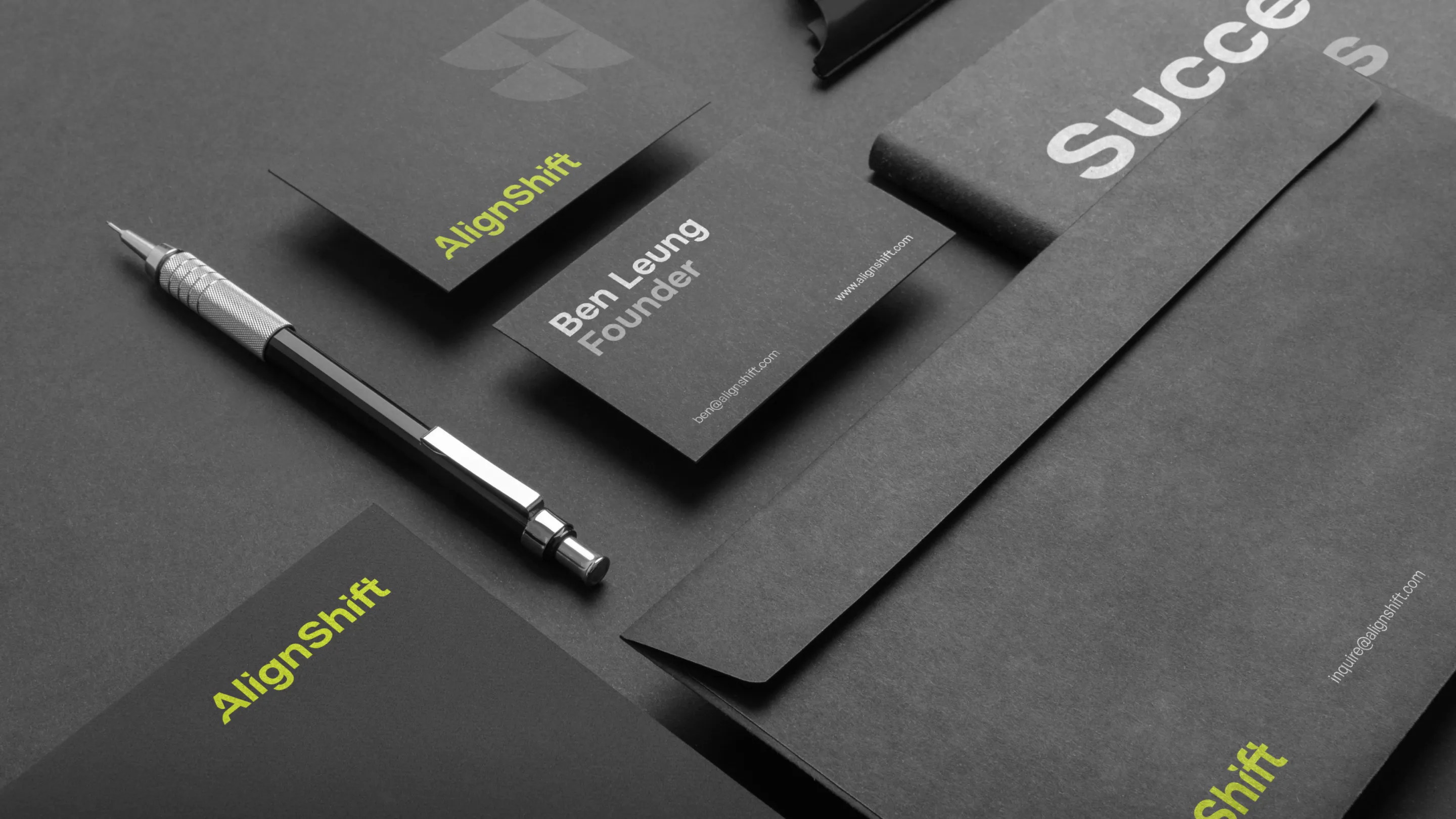 AlignShift brand application and presentation detail from the completed creative project