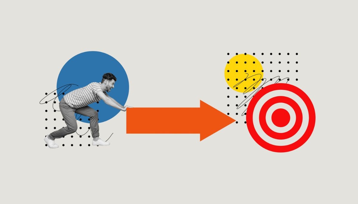 Illustration of professional moving arrow toward bullseye, representing product roadmap planning.