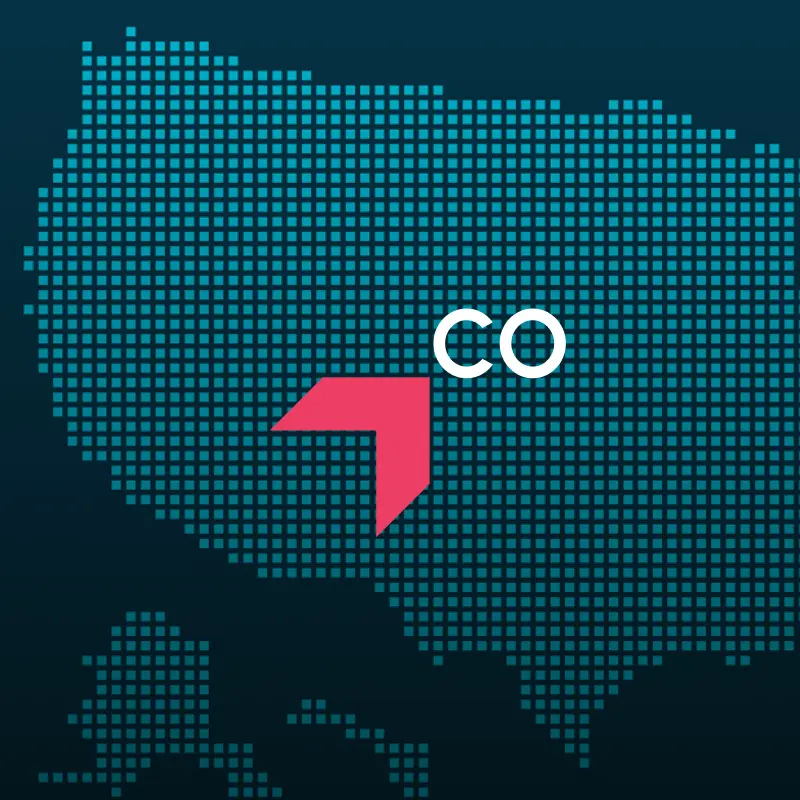 Map highlighting Colorado with a red arrow, representing GIA Group, LLC truck insurance coverage area.