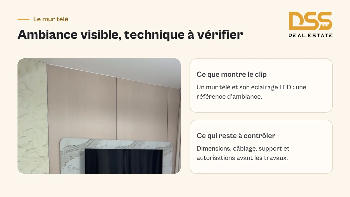 Mur télé filmé à Dubaï et distinction entre ambiance générée et vérifications techniques réelles