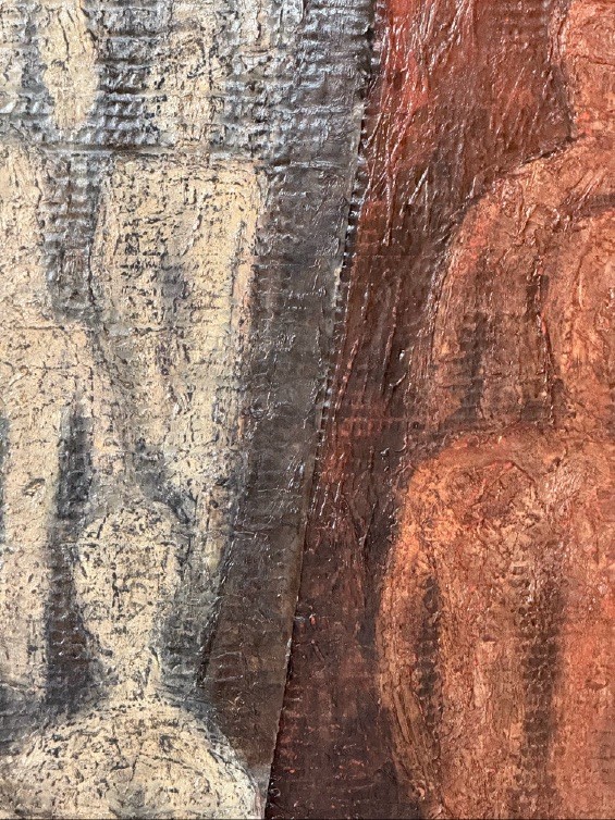 Herded, 2022. Mixed Media on cardboard. by Barbara Walker.