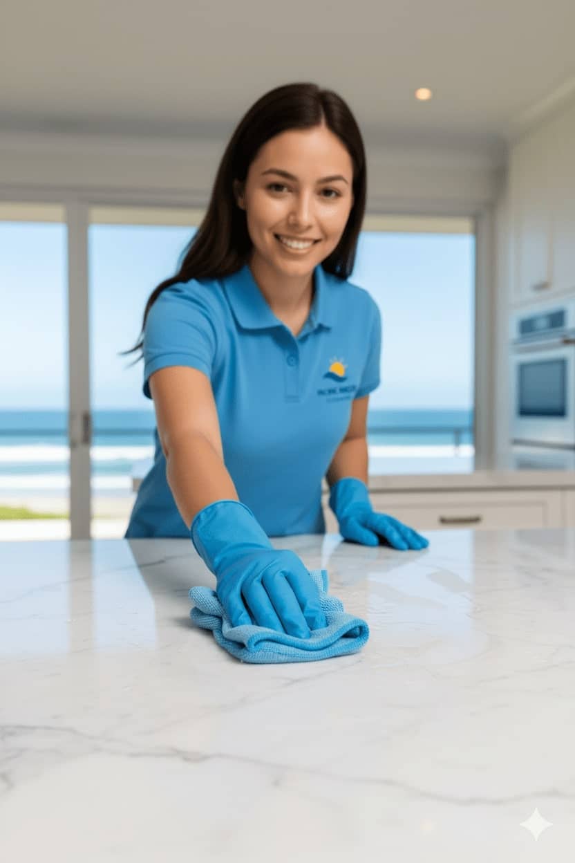Pacific Breeze Cleaners staff providing professional cleaning in Coffs Harbour kitchen