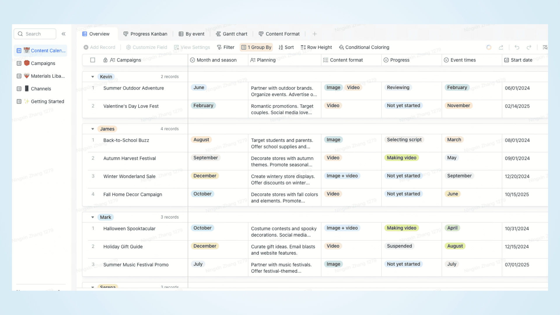 Content calendar template