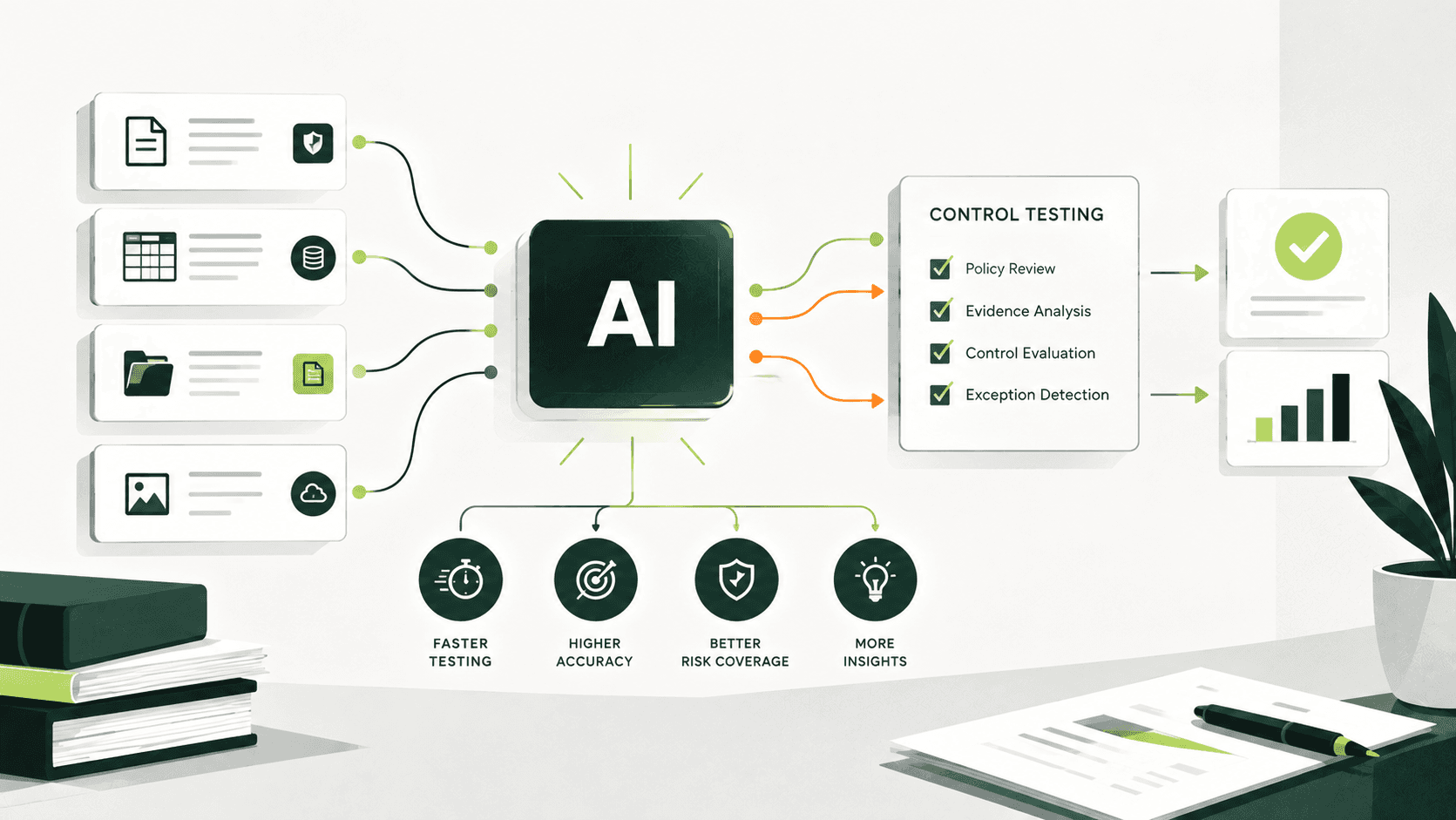 AI-assisted control testing streamlines audit evidence review process.